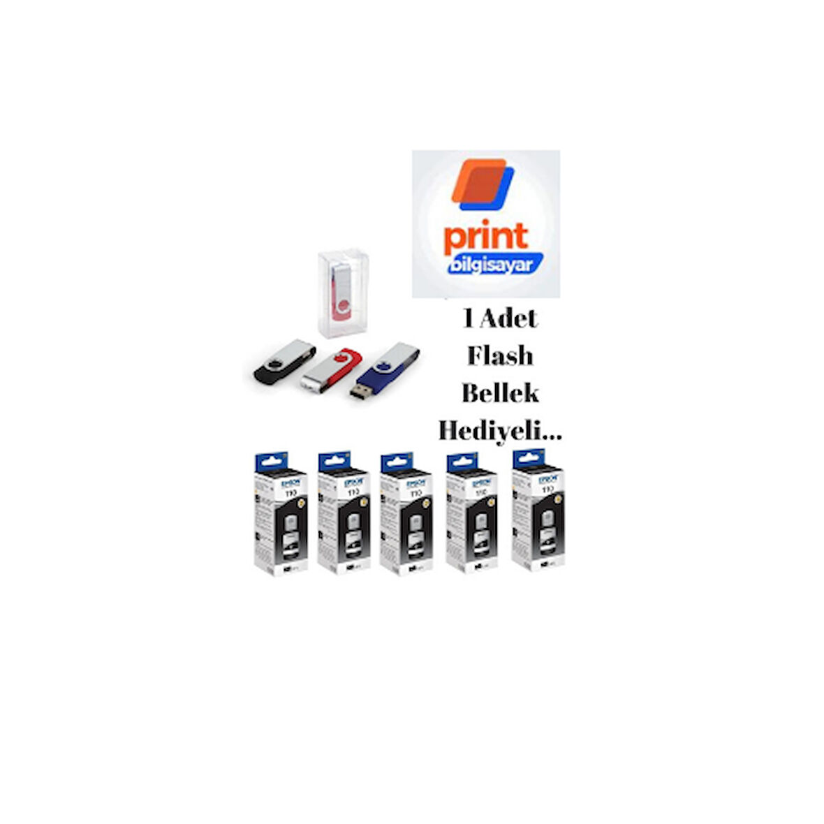 Epson 110 / M2120 Siyah Orjinal Mürekkep 5'Lİ Avantaj Paket Flash Usb Bellek Hediyeli