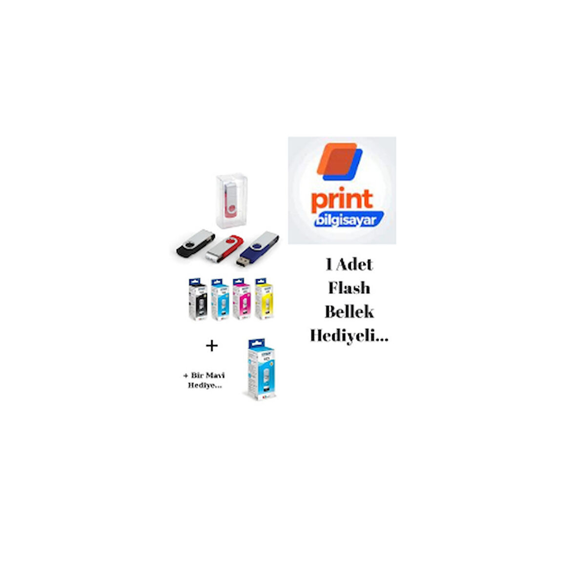 Epson 103 / L3110 Orjinal Mürekkep Takımı +1 Mavi Hediyeli Flash Usb Bellek Hediyeli
