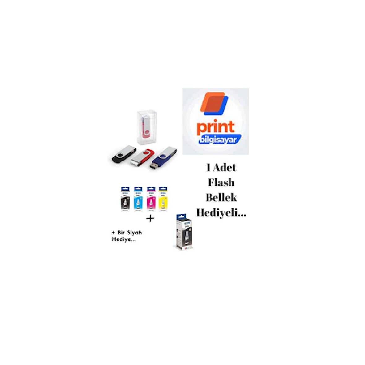 Epson T664 / L350 Orjinal Mürekkep Takımı +1 Siyah Hediyeli Flash Usb Bellek Hediyeli