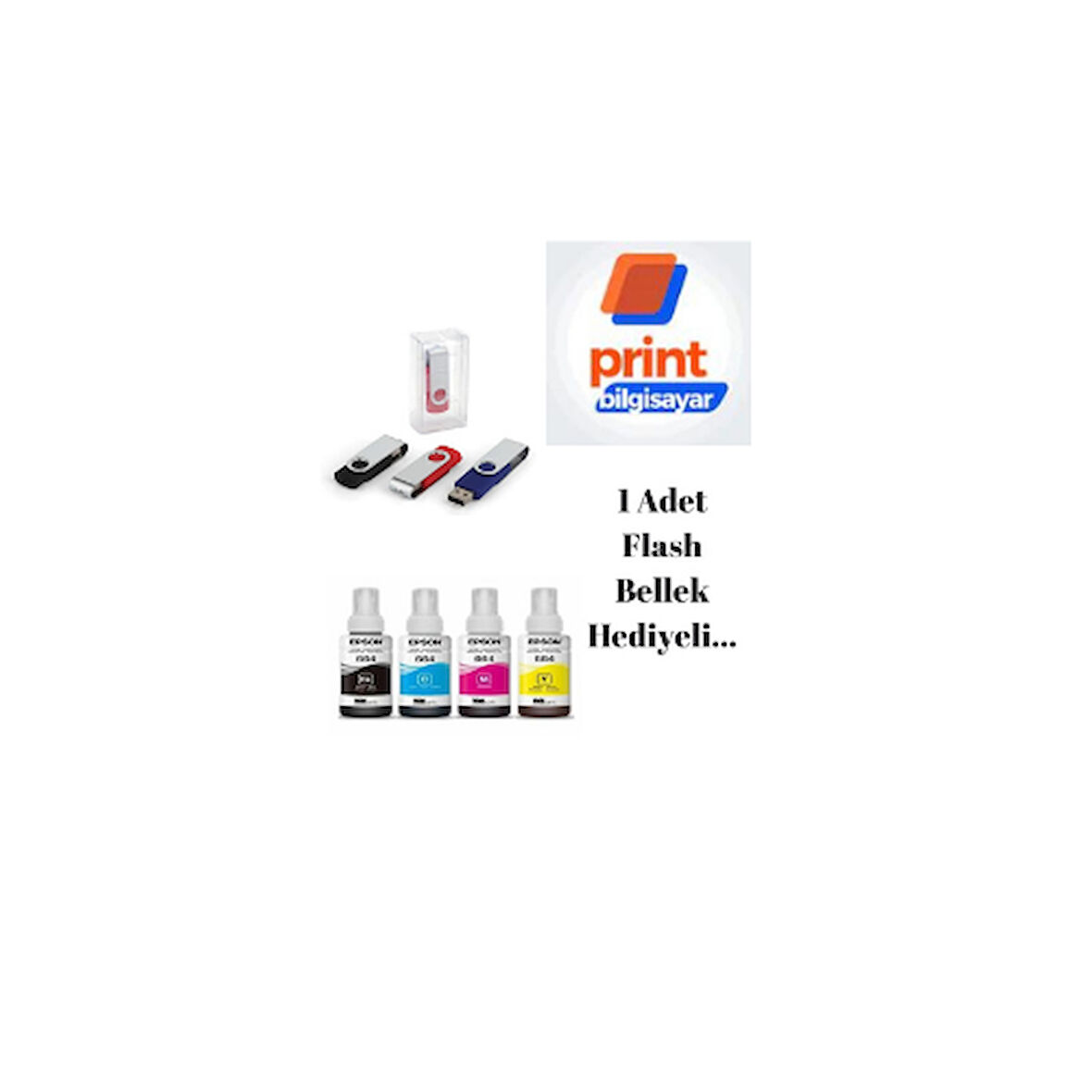 Epson T6641/T6642/T6643/T6644 / L100 Orjinal Mürekkep Takımı Flash Usb Bellek Hediyeli