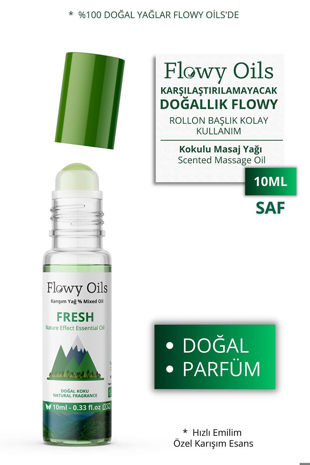 Fresh Doğal Karışım Esansiyel Yağ Uçucu Yağ Karışımı Etkili Koku, Esans Doğal Roll-on 10ml