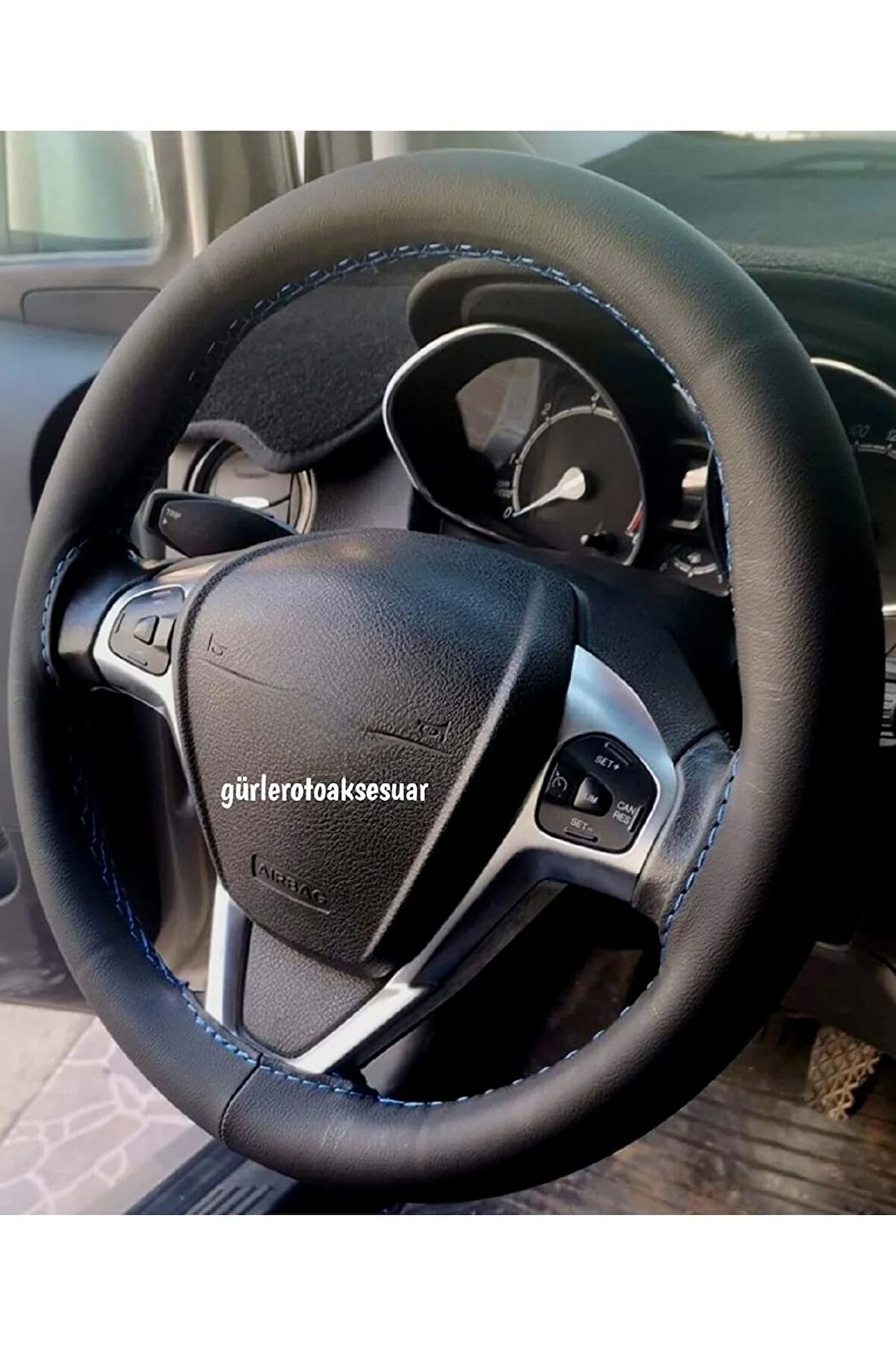 Ford Focus Uyumlu Direksiyon Kılıfı Dikmeli Soft Mavi Ipli (38×10.5CM)