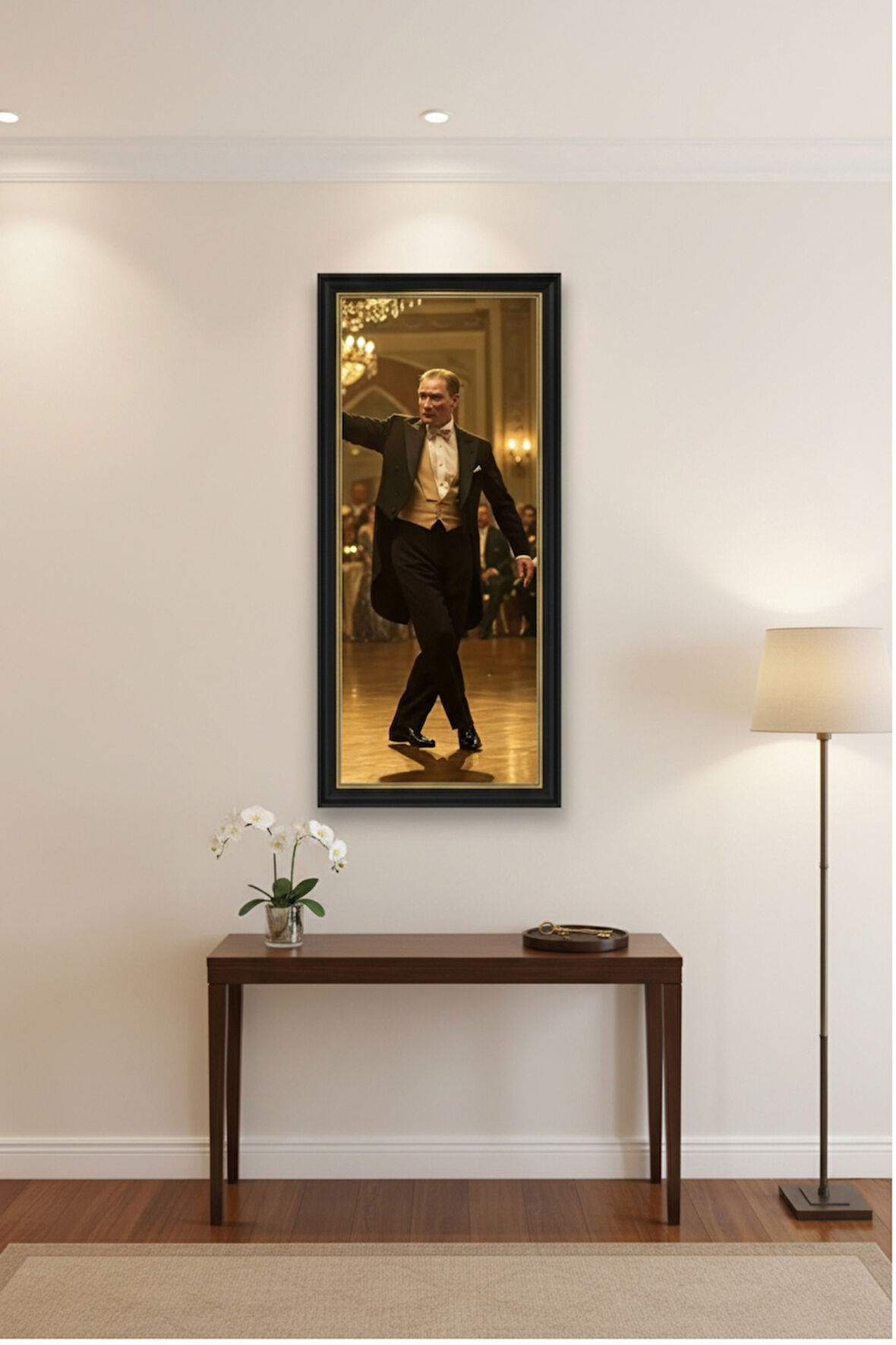 Zeybek Oynayan Atatürk Tablosu - 25x60 cm Çerçeveli UV Baskı - Atatürk Köşesi, Ofis, Ev Dekoru