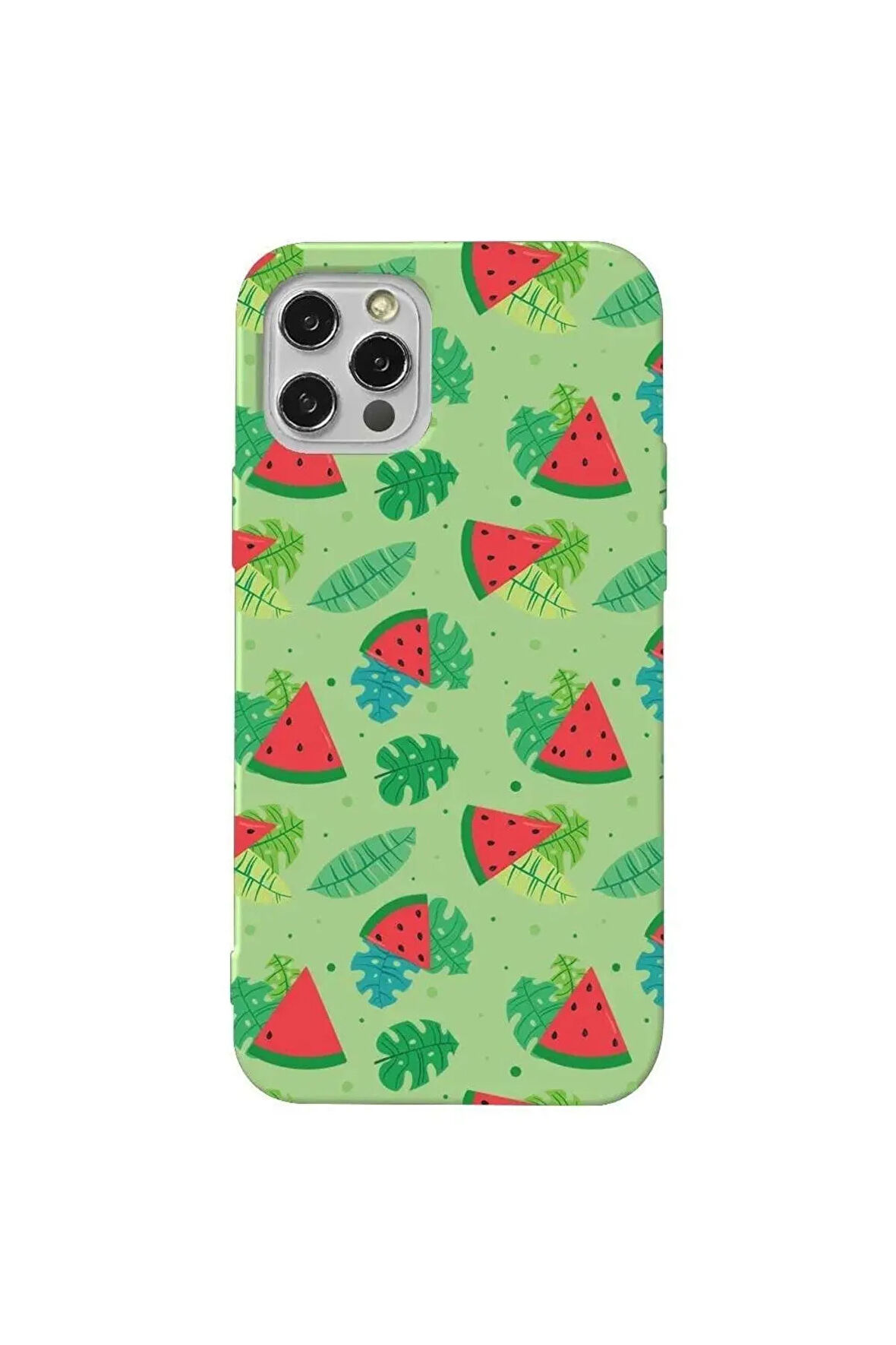 Iphone 14 Pro Max Açik Yesil Renkli Silikon Telefon Kilifi - Karpuz Dilimleri