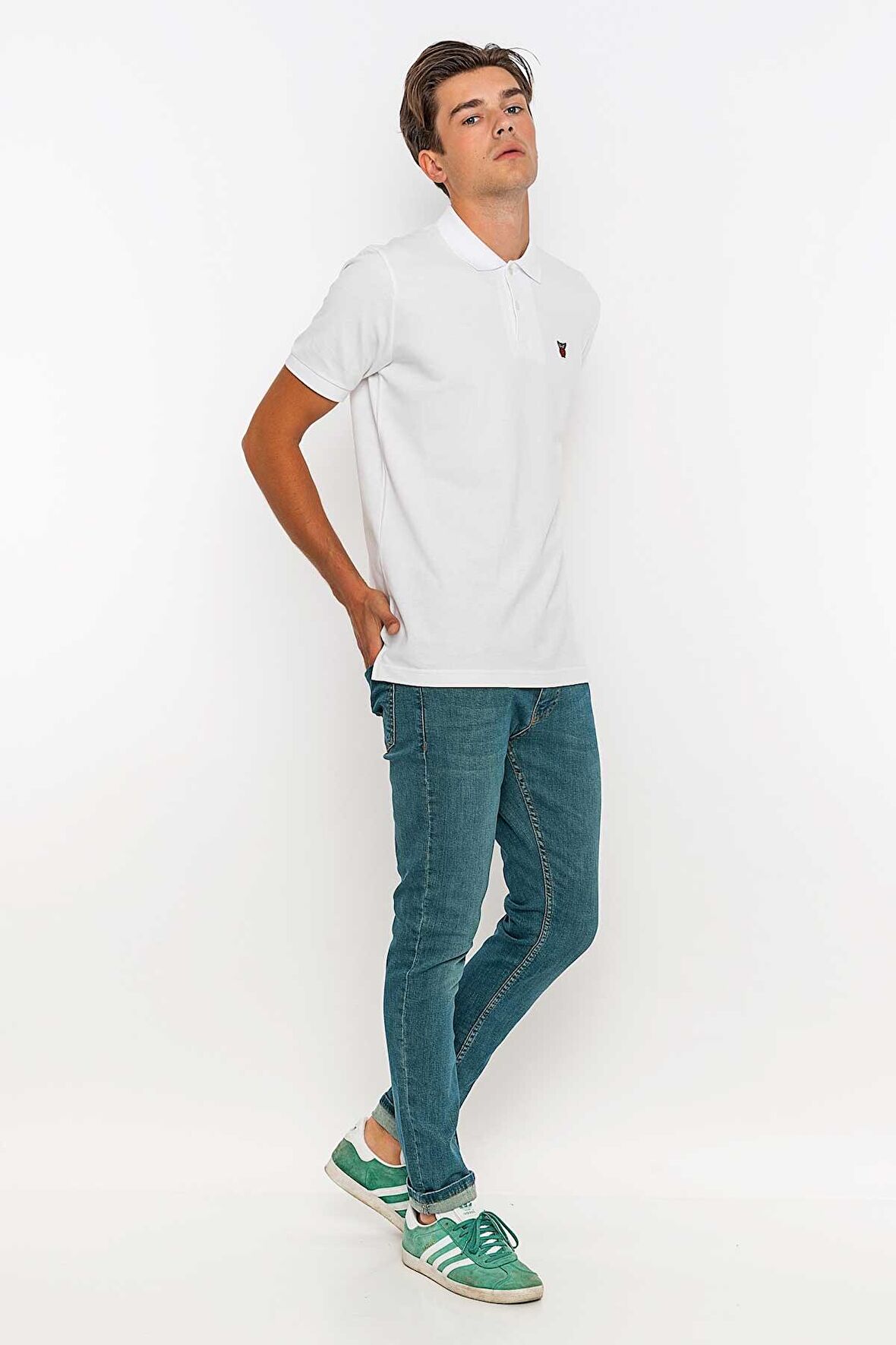 Redowl Erkek Polo Yaka Slim Fit Tişört-Beyaz-XL