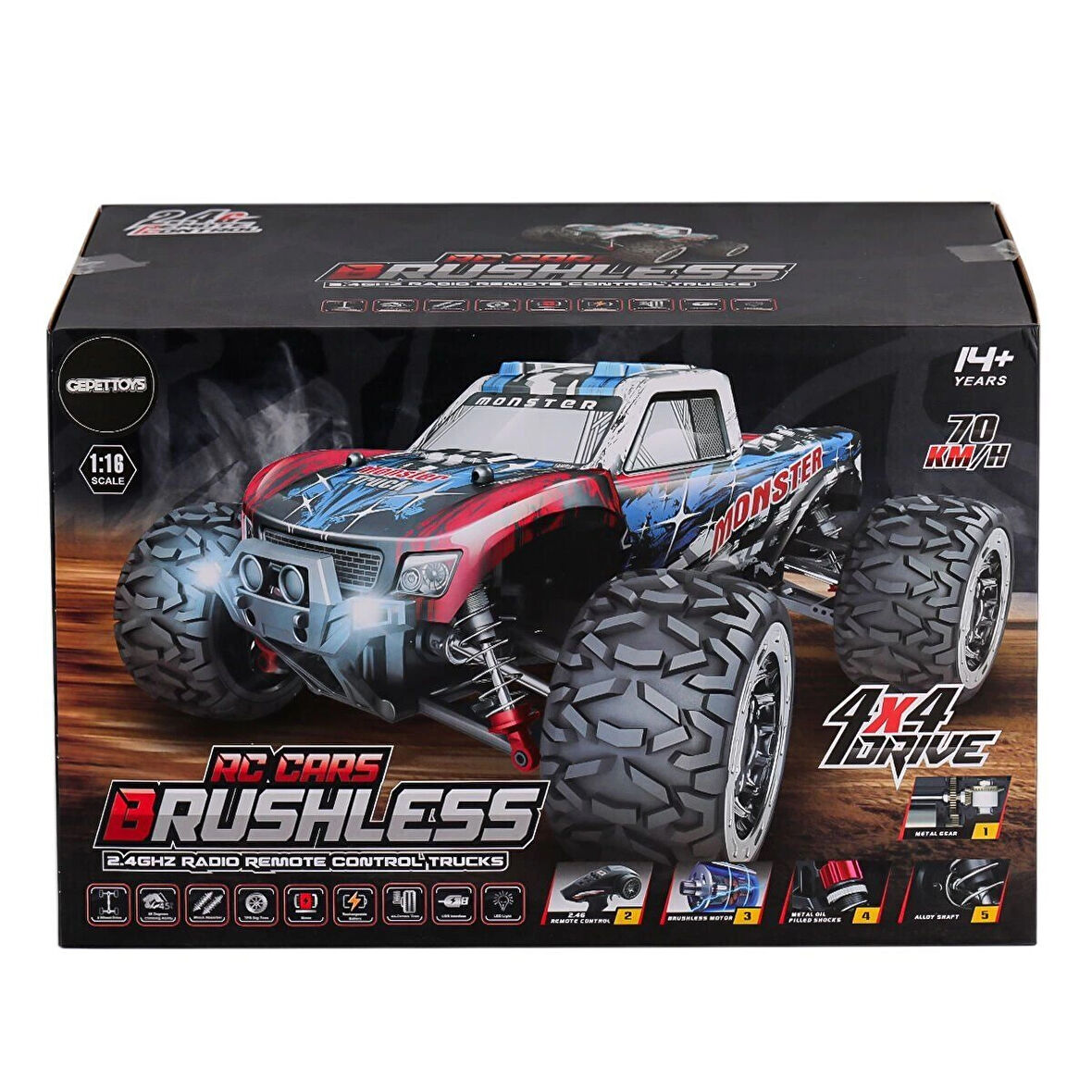 866-1602 Kumandalı 1:16 70 km/h Brusless Araba 4x4