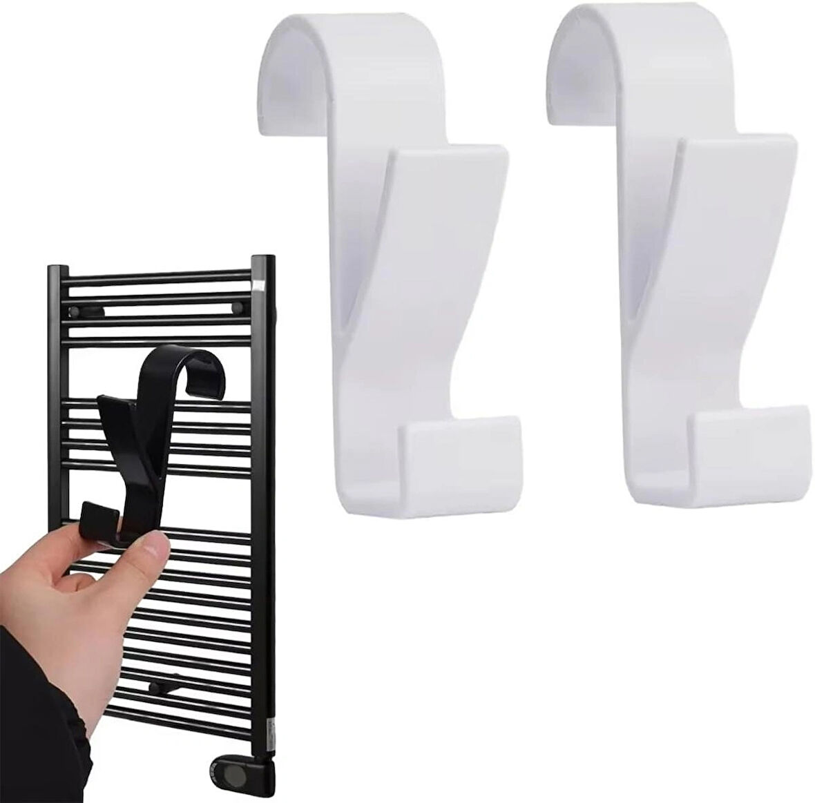 Microcase Sert Plastik Çift Başlı Kalorifer Radyatör Peteğinden Havlu Bornoz Kurutma Askılığı 2 Adet - BEYAZ AL4994