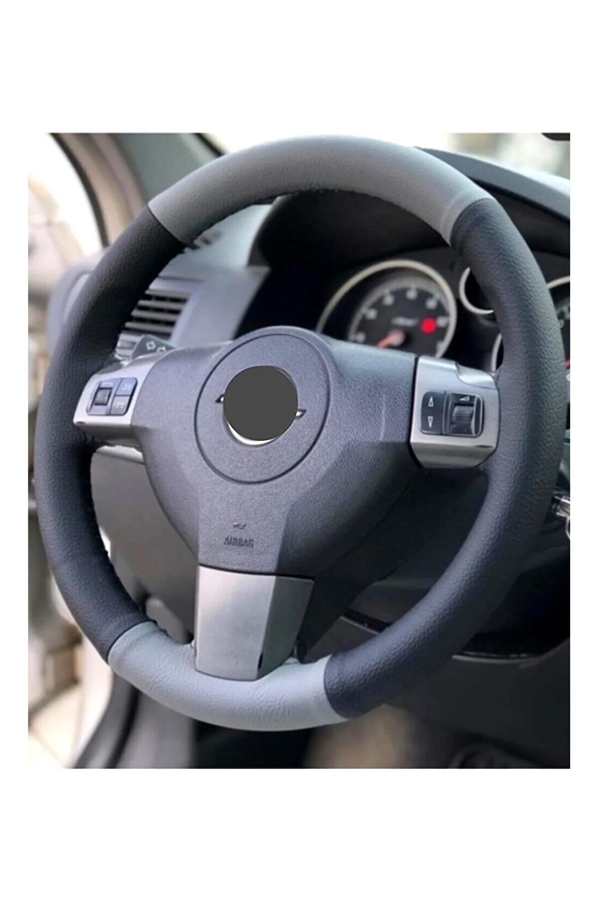 Opel Astra G Uyumlu Dikmeli Direksiyon Kılıfı Iki Renkli Gri-Siyah