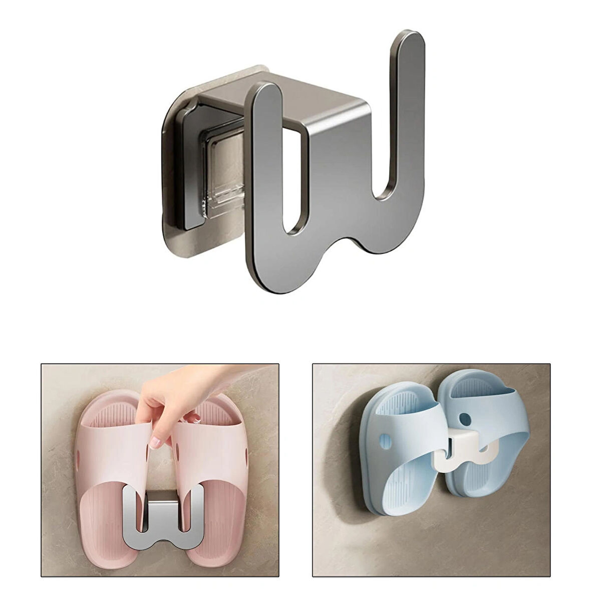 Microcase Duvara Monte Yapışkanlı Metal Terlik Askılığı Çok Fonksiyonlu Portatif Askılık - GRİ AL4933 1 Adet