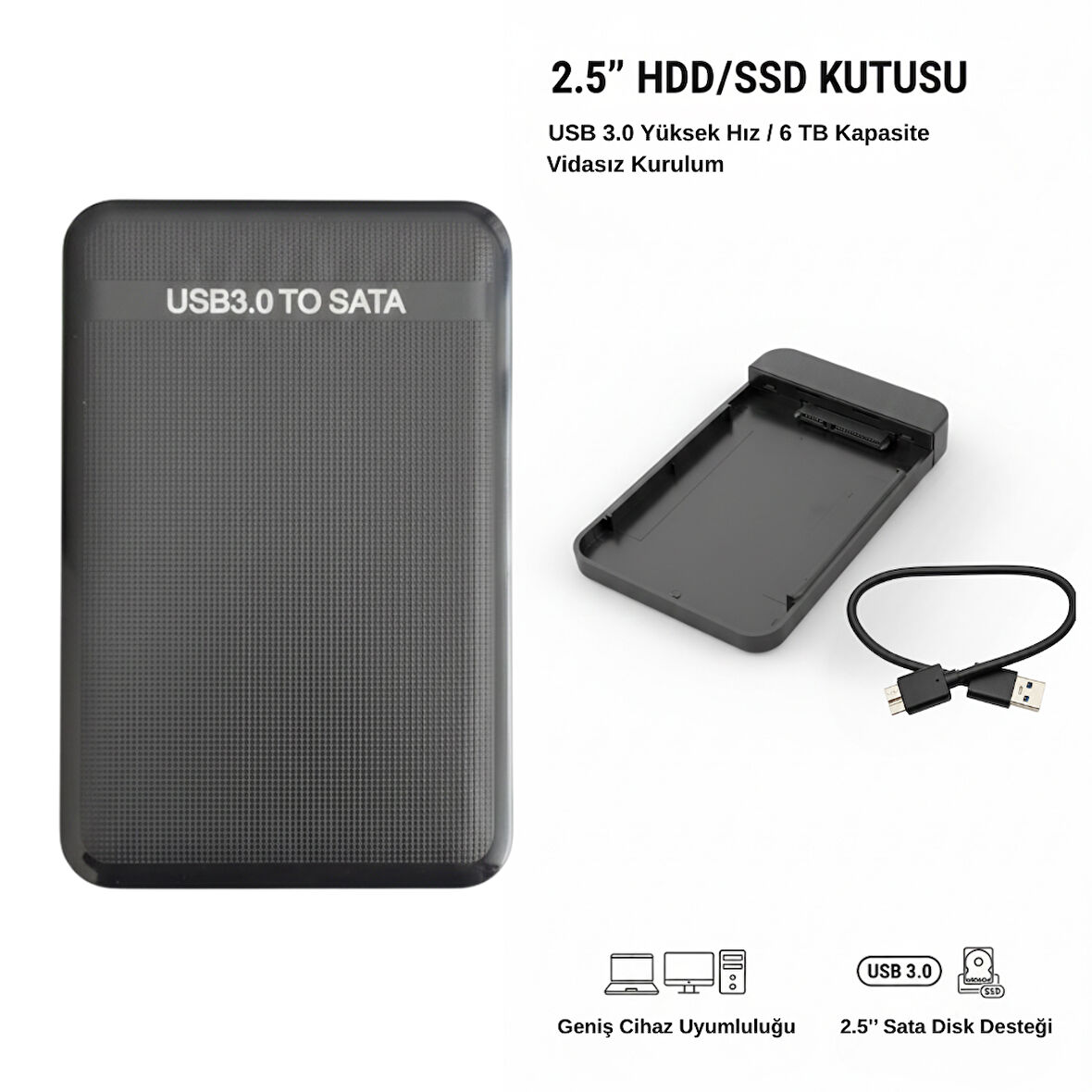 GABBLE 2.5 İnç Vidasız HDD SSD Kutusu USB 3.0 6 TB Destekli Harici Disk Çevirici