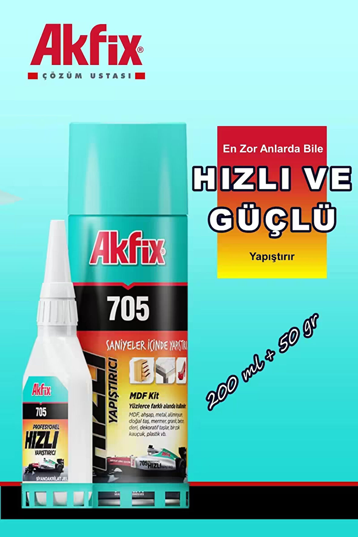 Akfix 705 Hızlı Yapıştırıcı (200 Ml x 50 Gr)