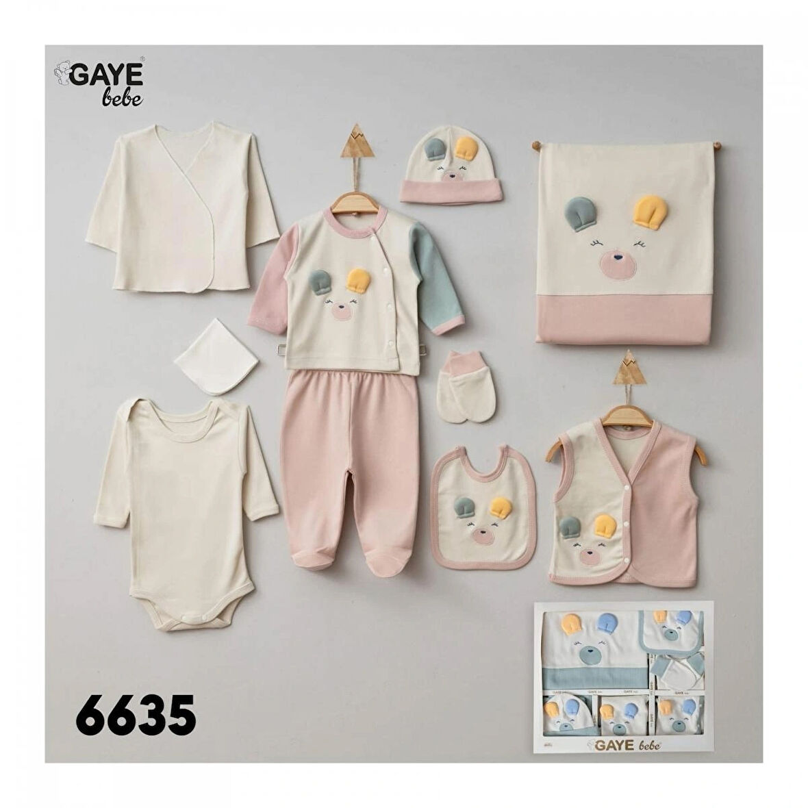 GAYE BEBE AYICIK KULAK DETAYLI 0-3 AY 10 LU HASTANE ÇIKIŞ ZIBIN TAKIMI