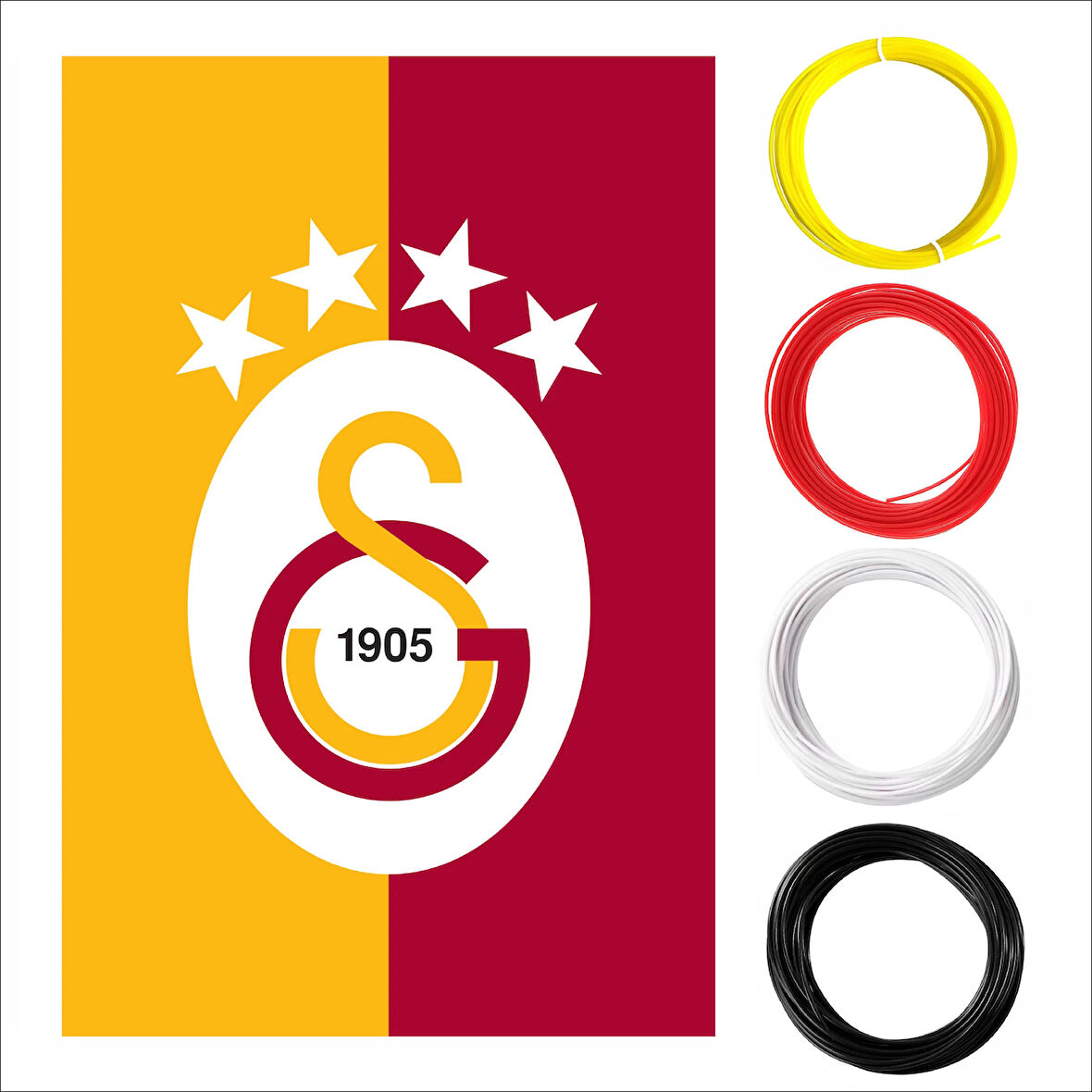3D Kalem için Galatasaray Temalı (Sarı,Kırmızı,Beyaz,Siyah) PLA Filament Seti