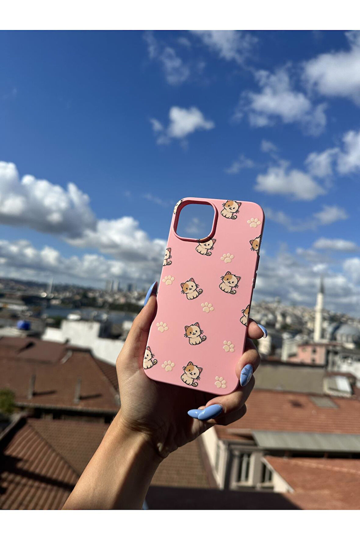 Samsung Galaxy A15 Uyumlu Sevimli Kedi Tasarımlı Telefon Kılıfı - Şeker Pembe