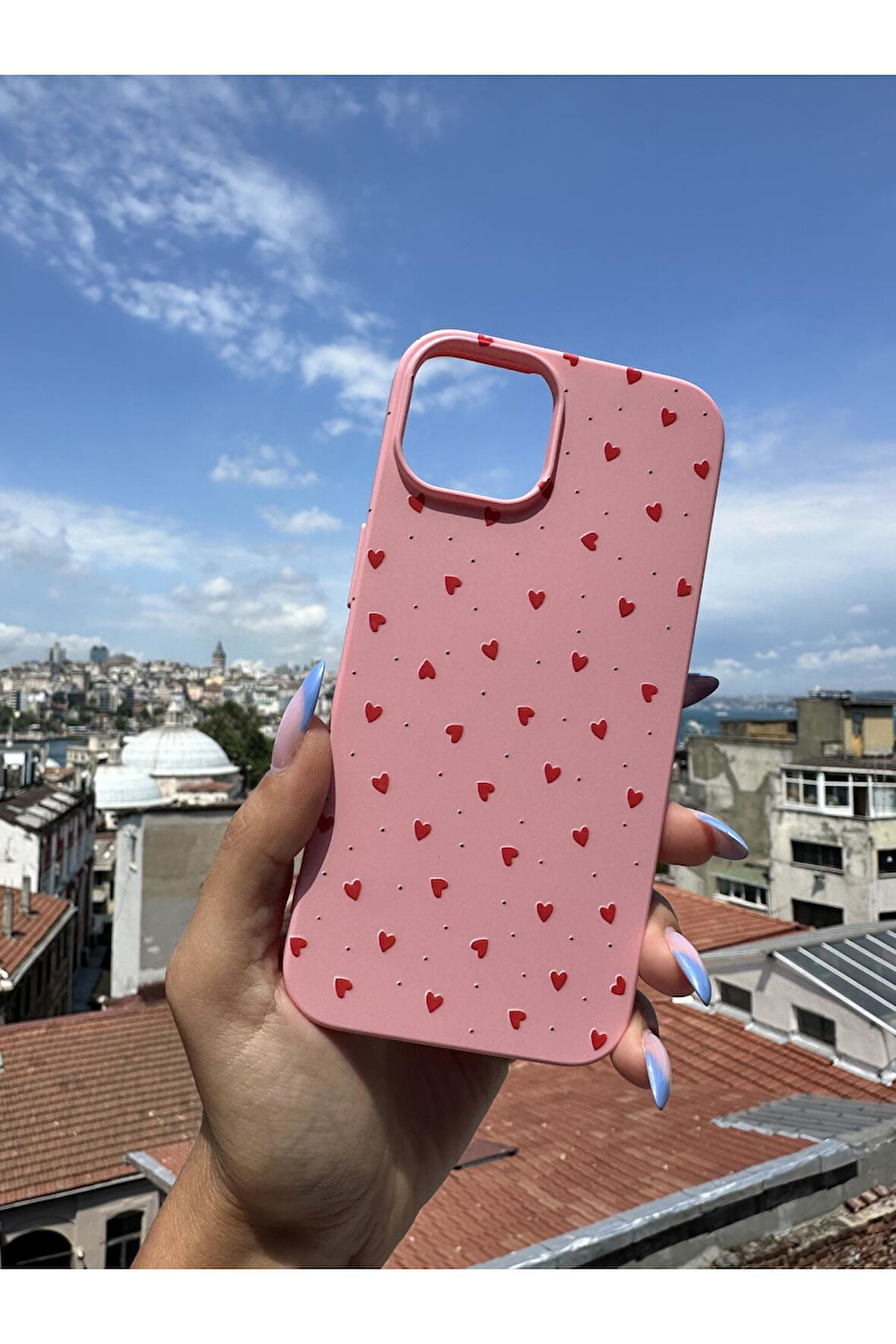 Samsung Galaxy A26 Uyumlu Kırmızı Mini Kalpler Tasarımlı Telefon Kılıfı - Şeker Pembev