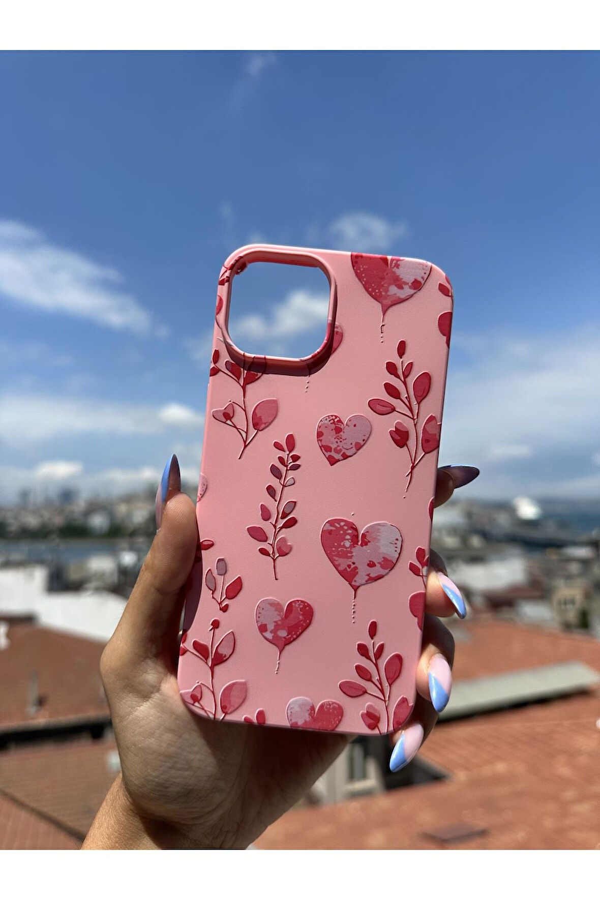 Samsung Galaxy A51 Uyumlu Çiçek ve Kalp Tasarımlı Telefon Kılıfı - Şeker Pembe