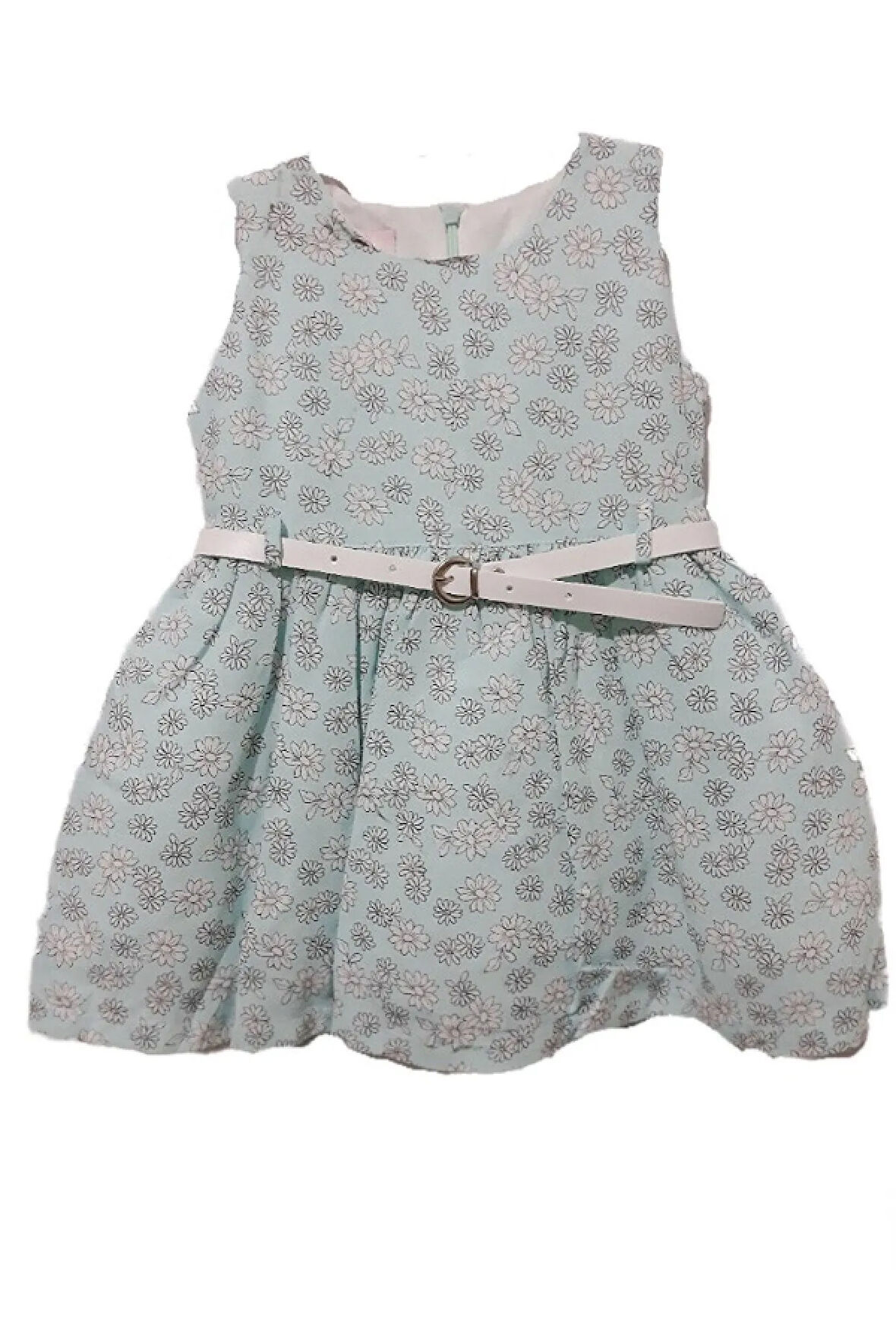 Çocuk Yeşil Papatya Baskılı Astarlı Elbise