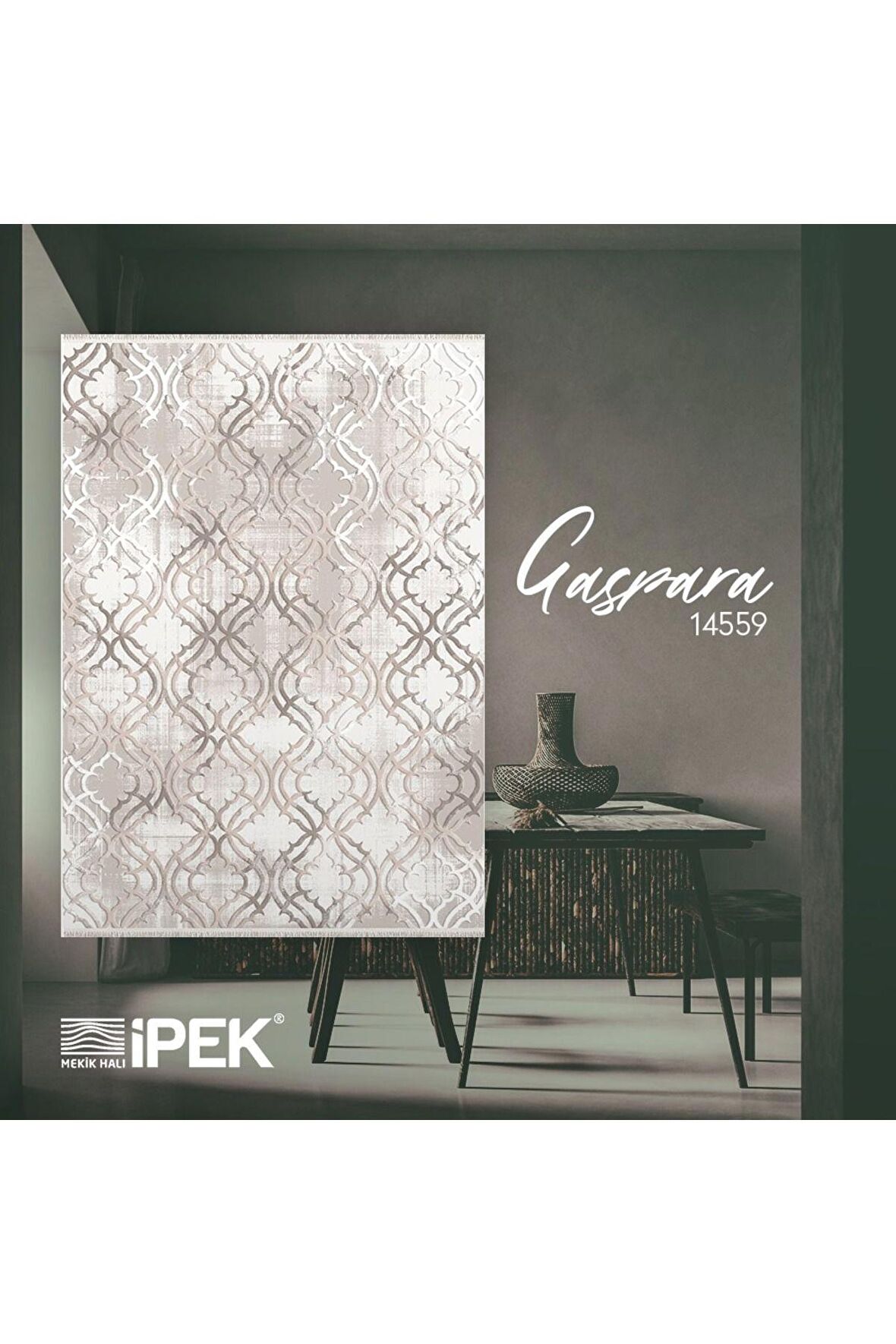 İpek Mekik Halı Gaspara Gri Bej Çizgi Desen Halı