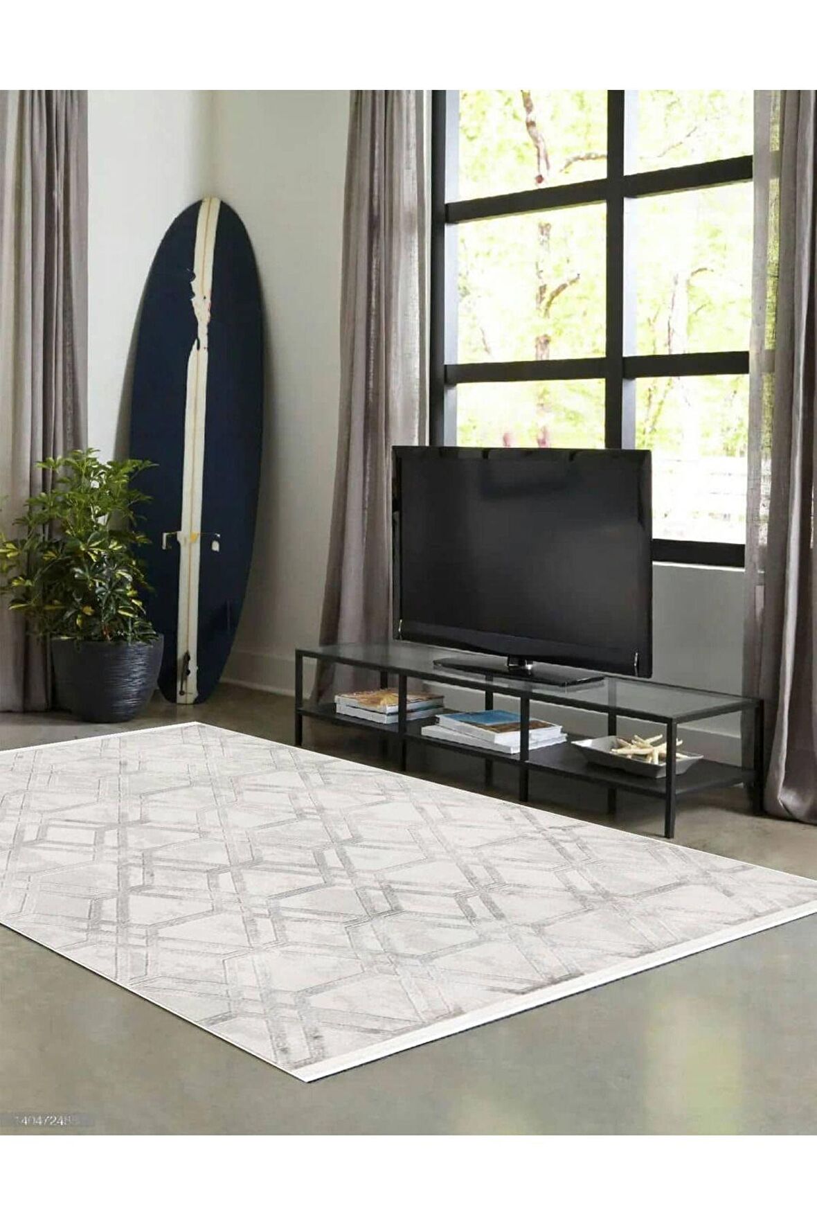 İpek Mekik Halı Gaspara Gri Çizgi Desenli Halı