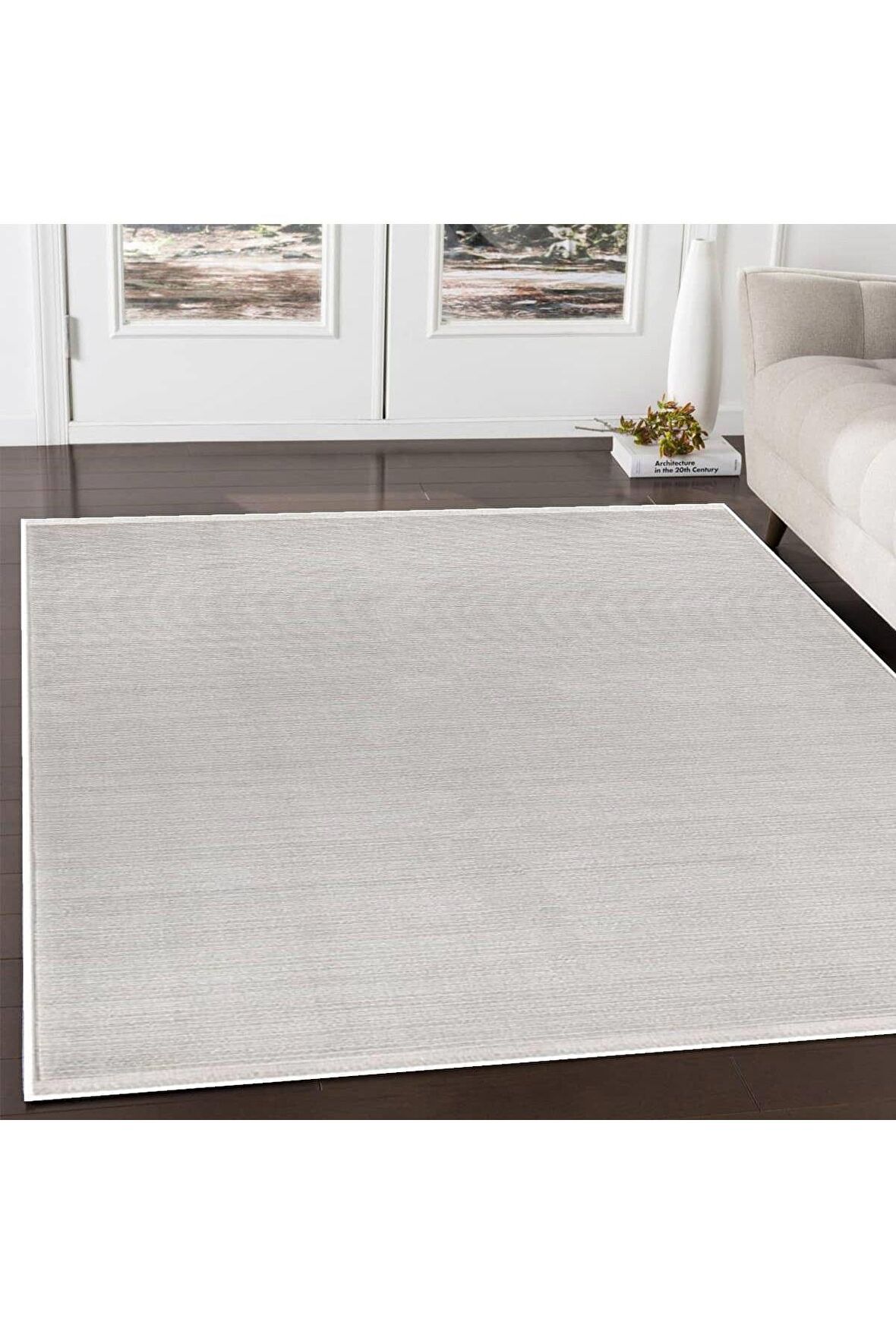 İpek Mekik Halı Gaspara Gri Sade Düz Desenli Halı