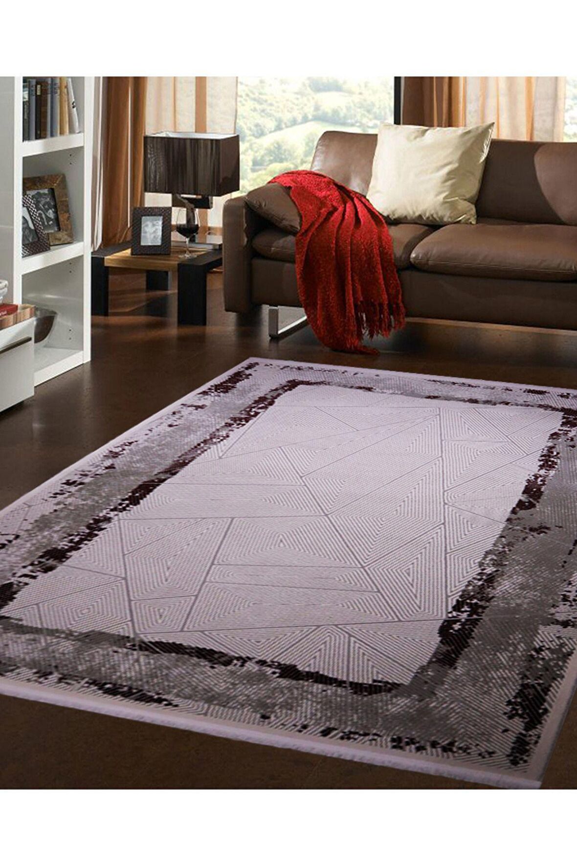 İpek Mekik Halı Gaspara Bordo Gri Eskitme Desenli Halı