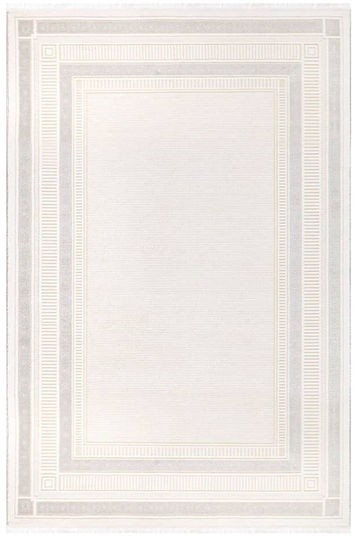 İpek Mekik Halı Gaspara Gri Ekru Modern Çerçeveli Halı