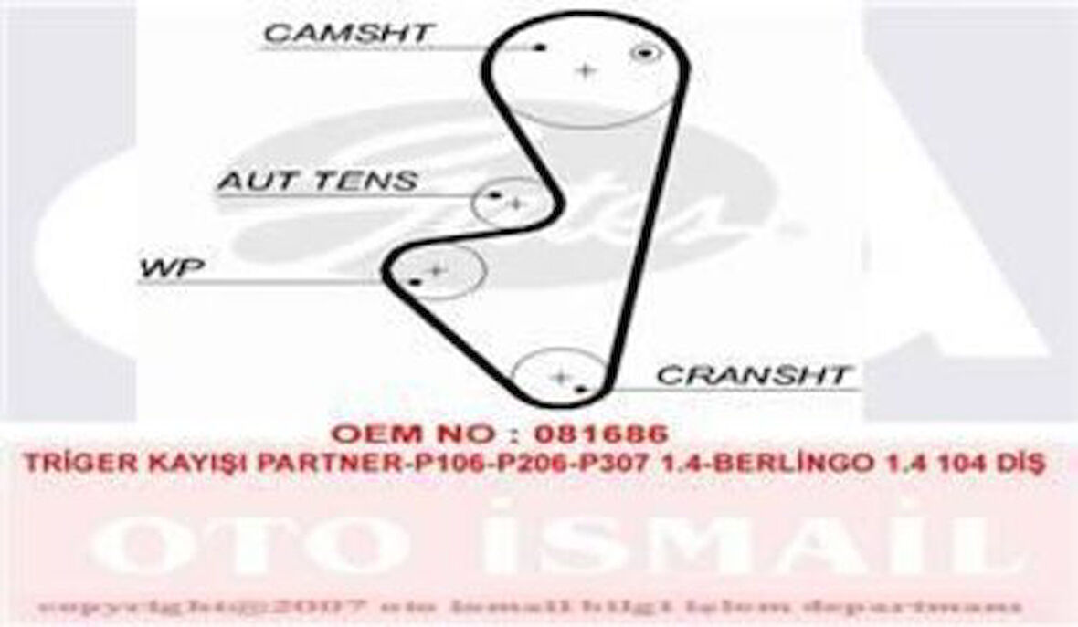 Gates 5575XS Eksantrik Kayışı 104x170 104 Diş Partner P106 206 P307 1.4 Berlingo 1.4 Ct1066 0816.F2