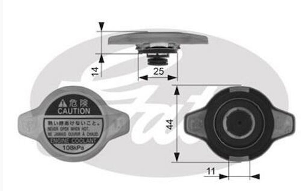 Gates RC134 Radyatör Kapağı Honda Civic Toyota Corolla Suzuki Vitara Japon Tipi İnce Tip 44x25 MR597126