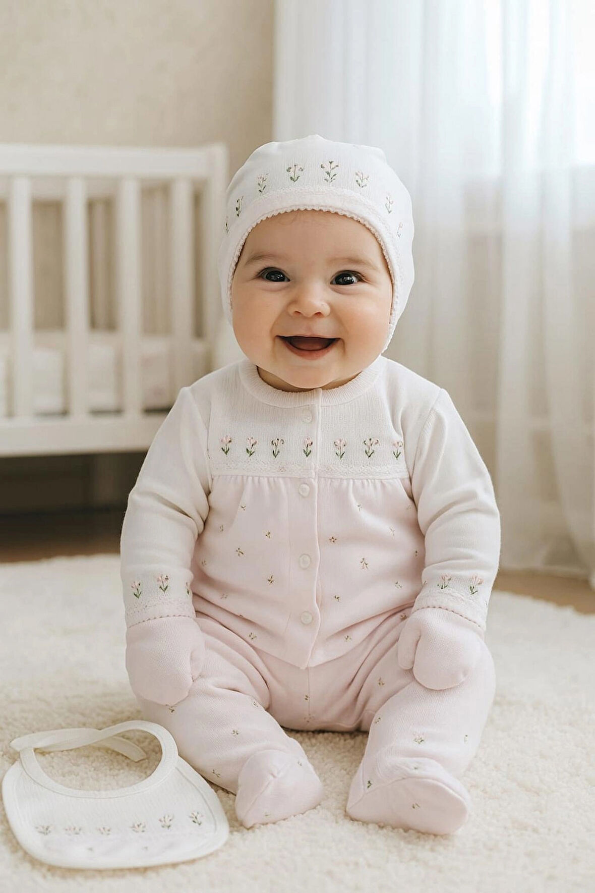 0-3 AY GAYE KIZ BEBEK RENKLİ ÇİÇEK NAKIŞLI %100 PAMUK 5Lİ SET