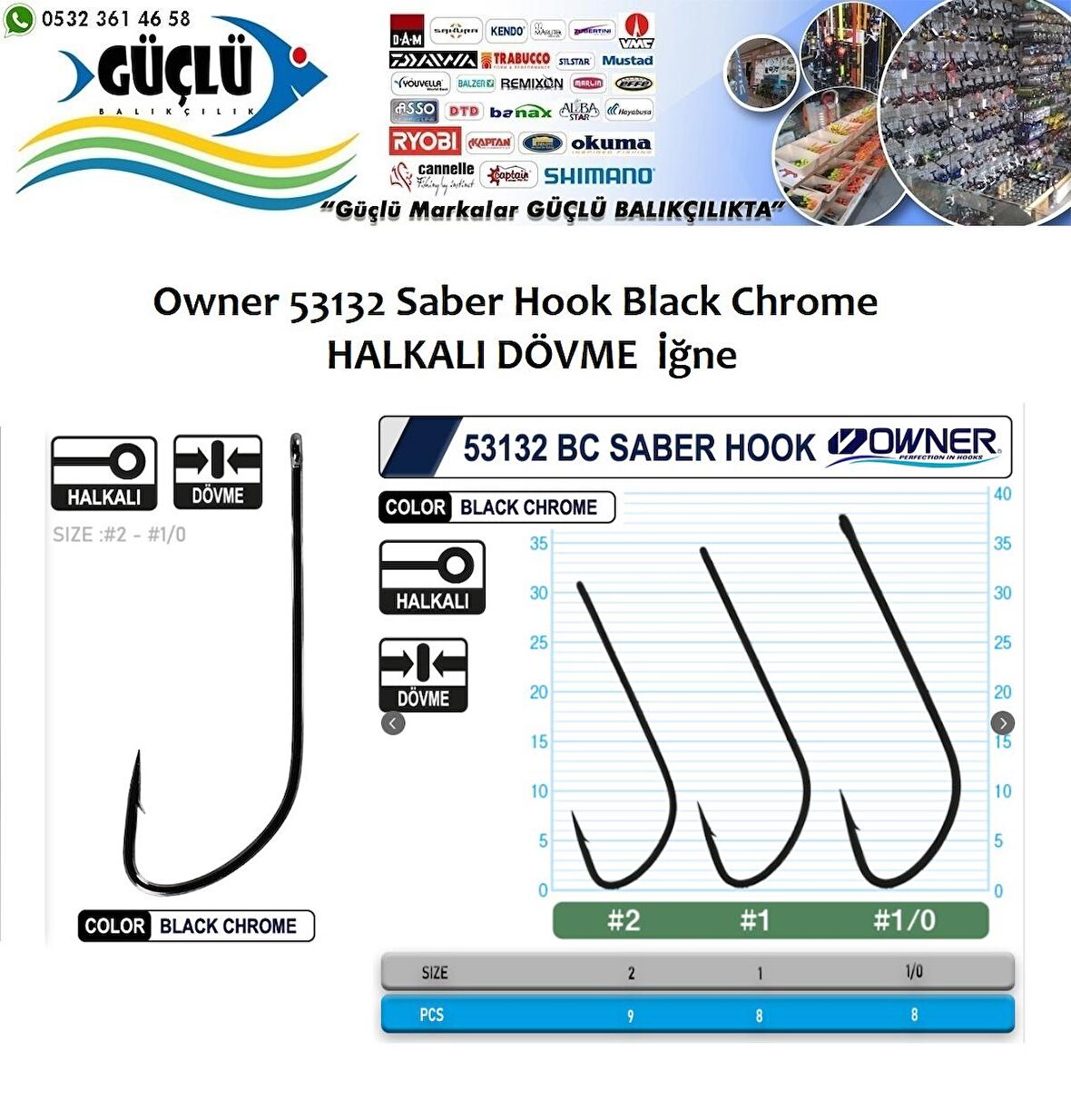 OWNER 53132  BLACK Chrome HALKALI OLTA İĞNESİ NO:1