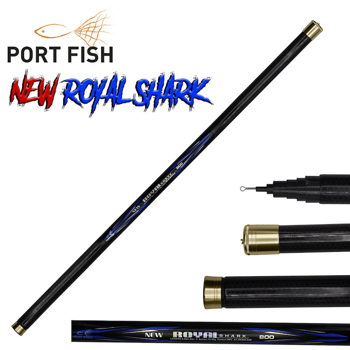 Karbon Göl Kamışı PortFish Royal Shark 7 METRE 10-30Gr