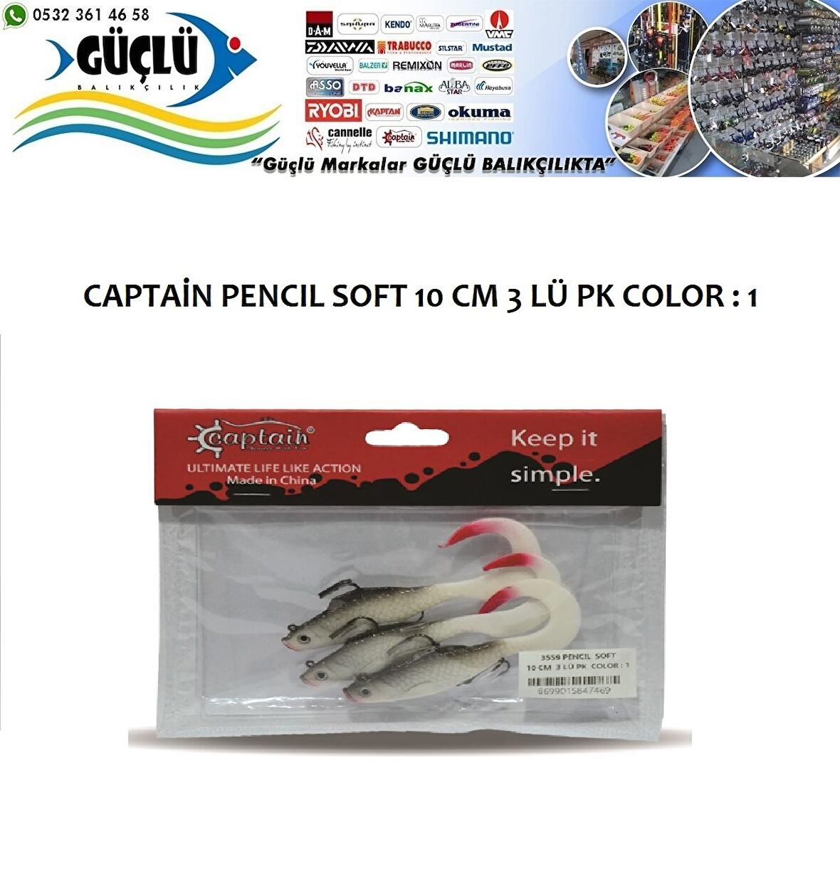 LEVREK TURNA SİLİKONU CAPTAIN PENCIL SOFT 10 CM 3 LÜ PK RENK : 1