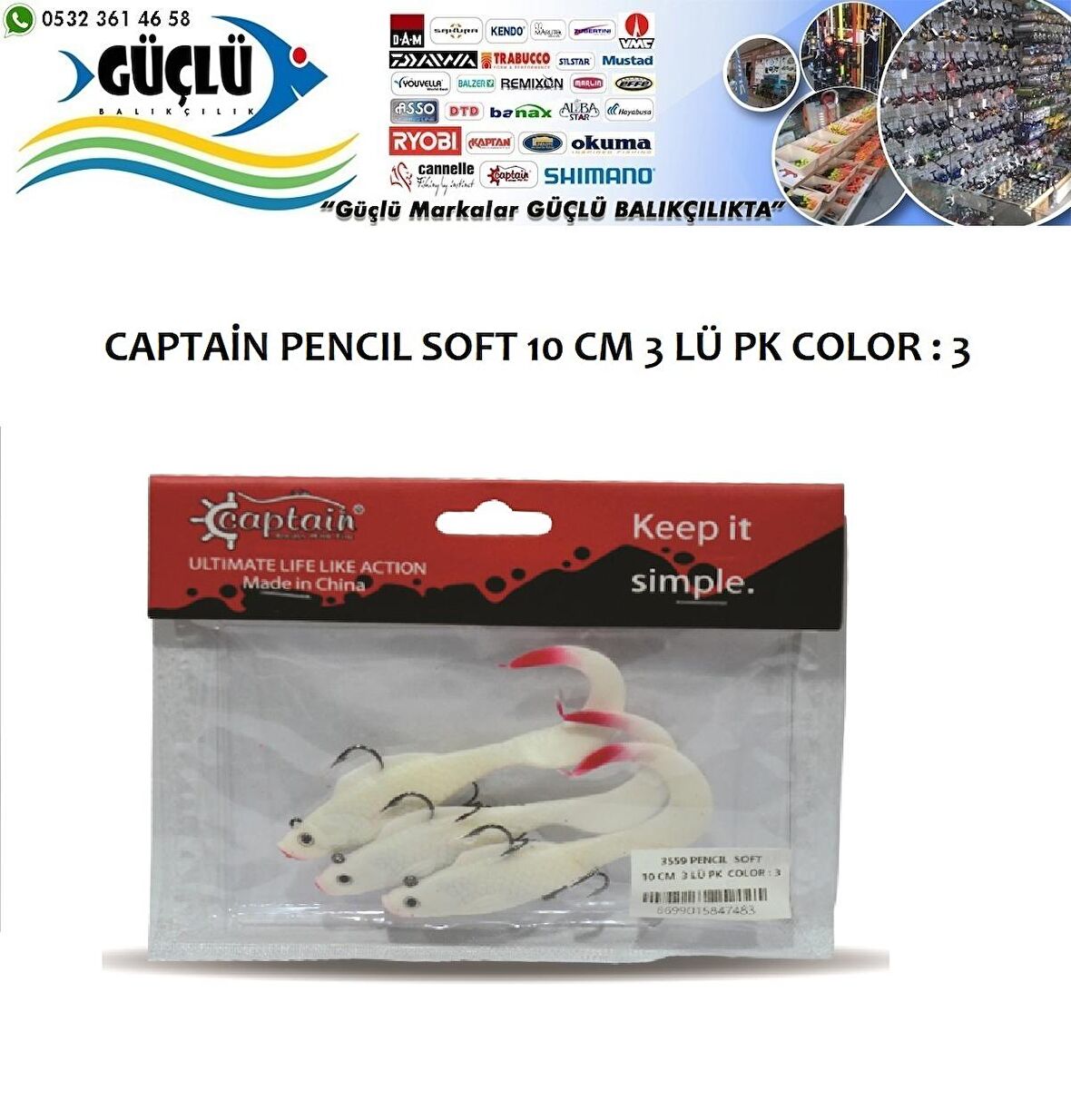 LEVREK TURNA SİLİKONU CAPTAIN PENCIL SOFT 10 CM 3 LÜ PK RENK : 3