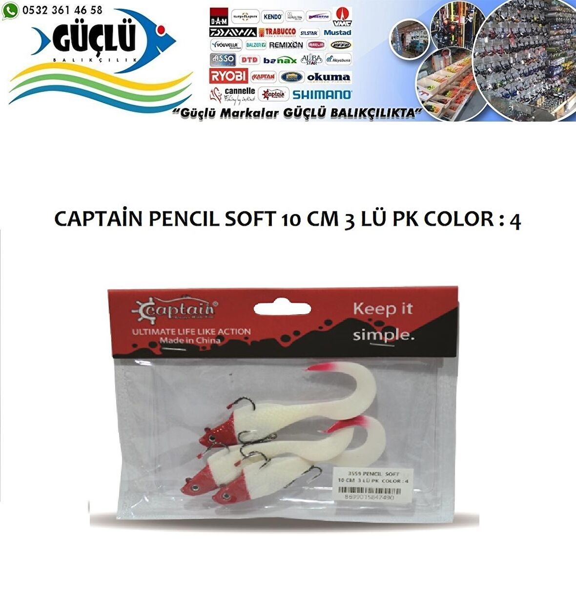 LEVREK TURNA SİLİKONU CAPTAIN PENCIL SOFT 10 CM 3 LÜ PK RENK : 4