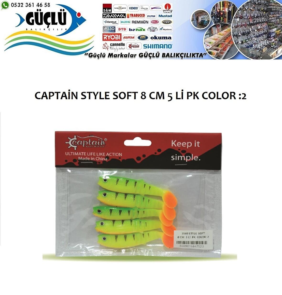 LEVREK TURNA SİLİKONU CAPTAIN STYLE SOFT 8 CM 5’Lİ PK RENK : 2