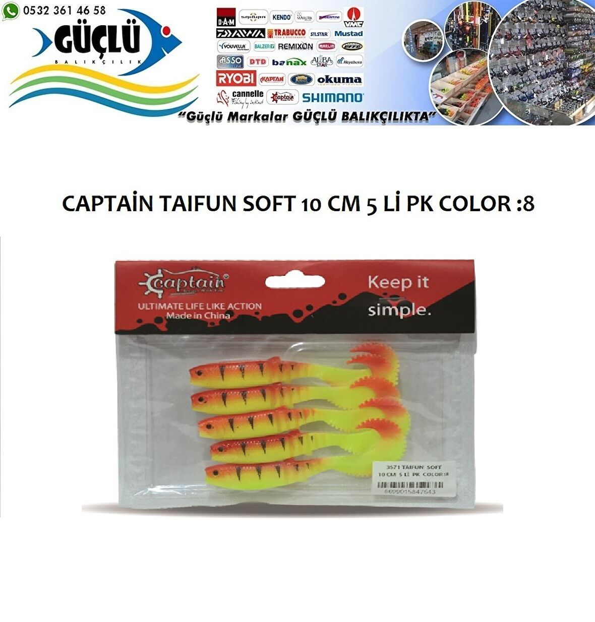 LEVREK TURNA SİLİKONU CAPTAIN TAIFUN SOFT 10 CM 5 Lİ PK RENK :8