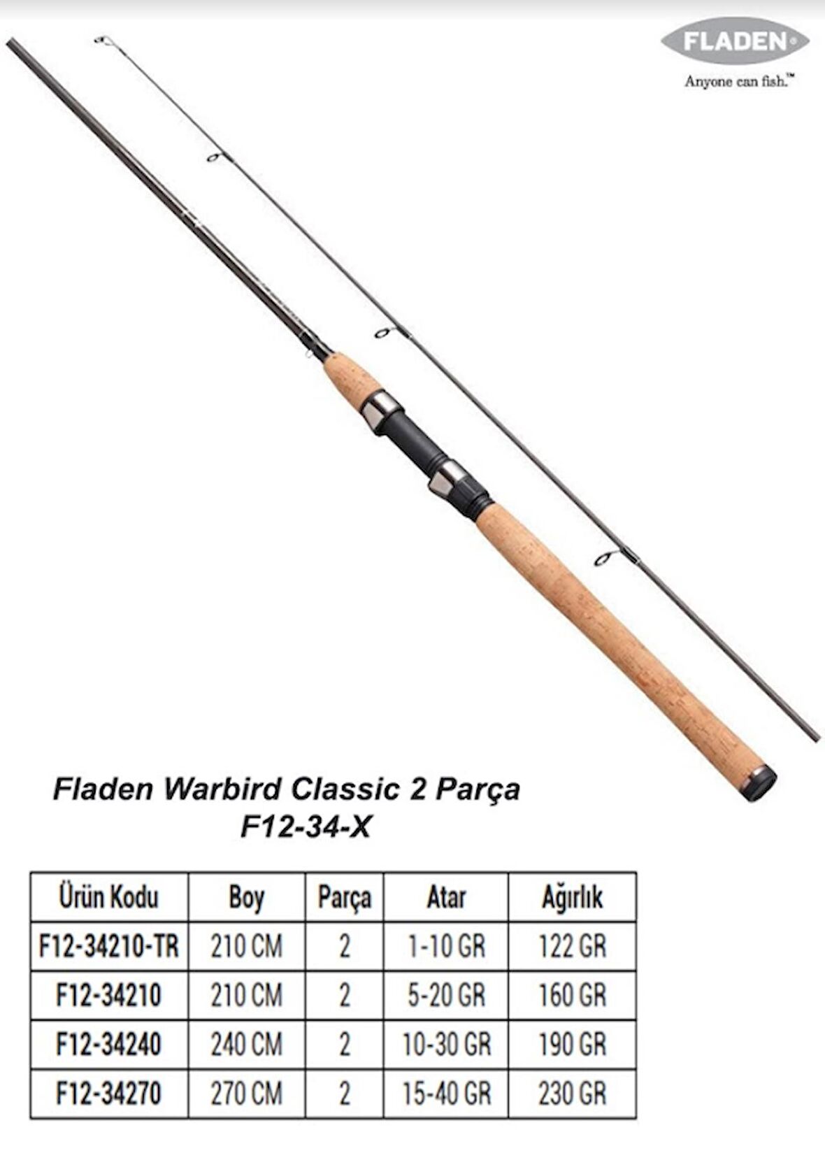 LRF Kamışı Fladen Warbird Classic 210 cm 1-10 gr MANTAR SAP