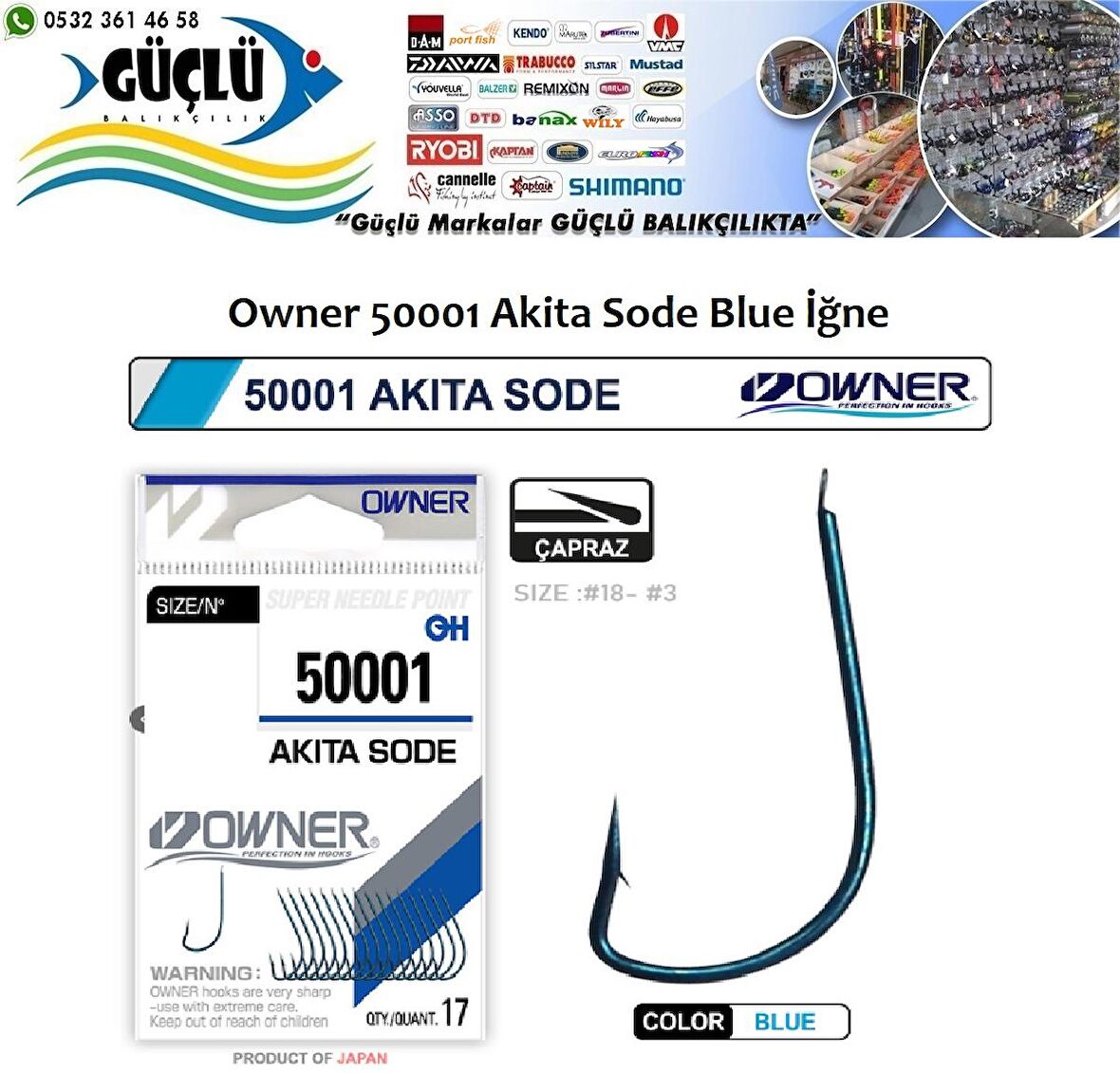 MAVİ ÇAPRAZ OLTA İĞNESİ Owner 50001 Akita Sode NO:8