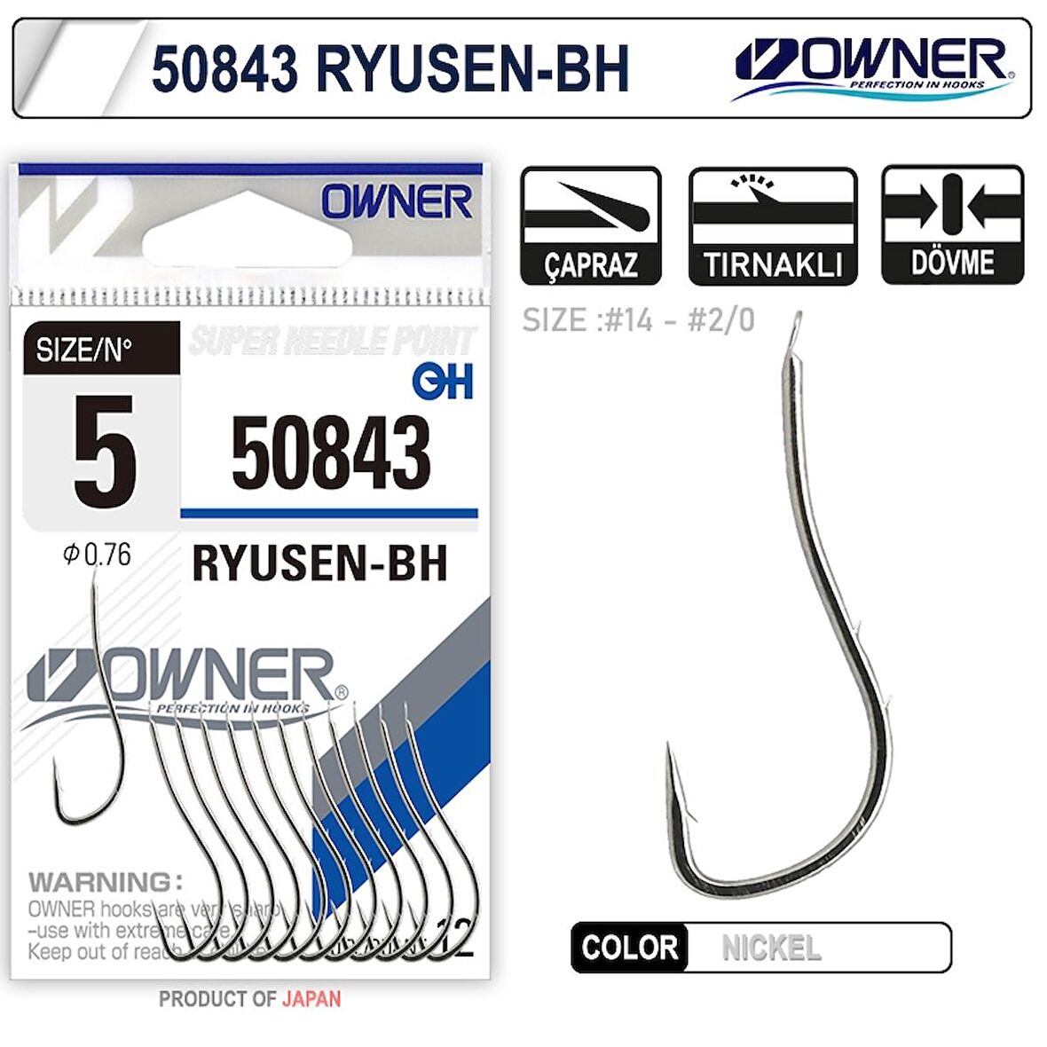 Owner 50843 Ryusen-Bh White Nikel İğne NO:1/0