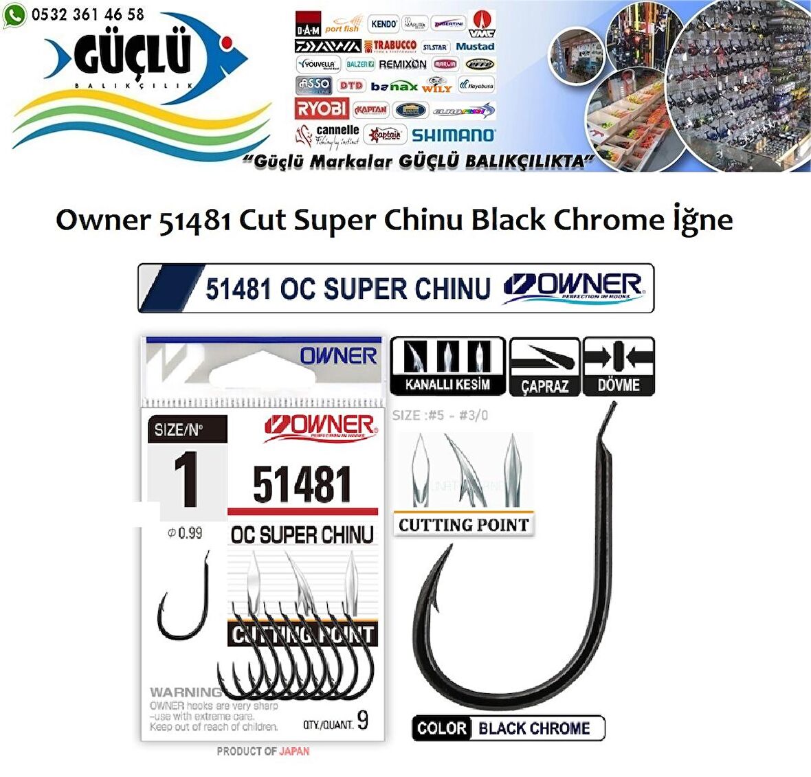Owner 51481 Cut Super Chinu Black Chrome İğne NO:1/0