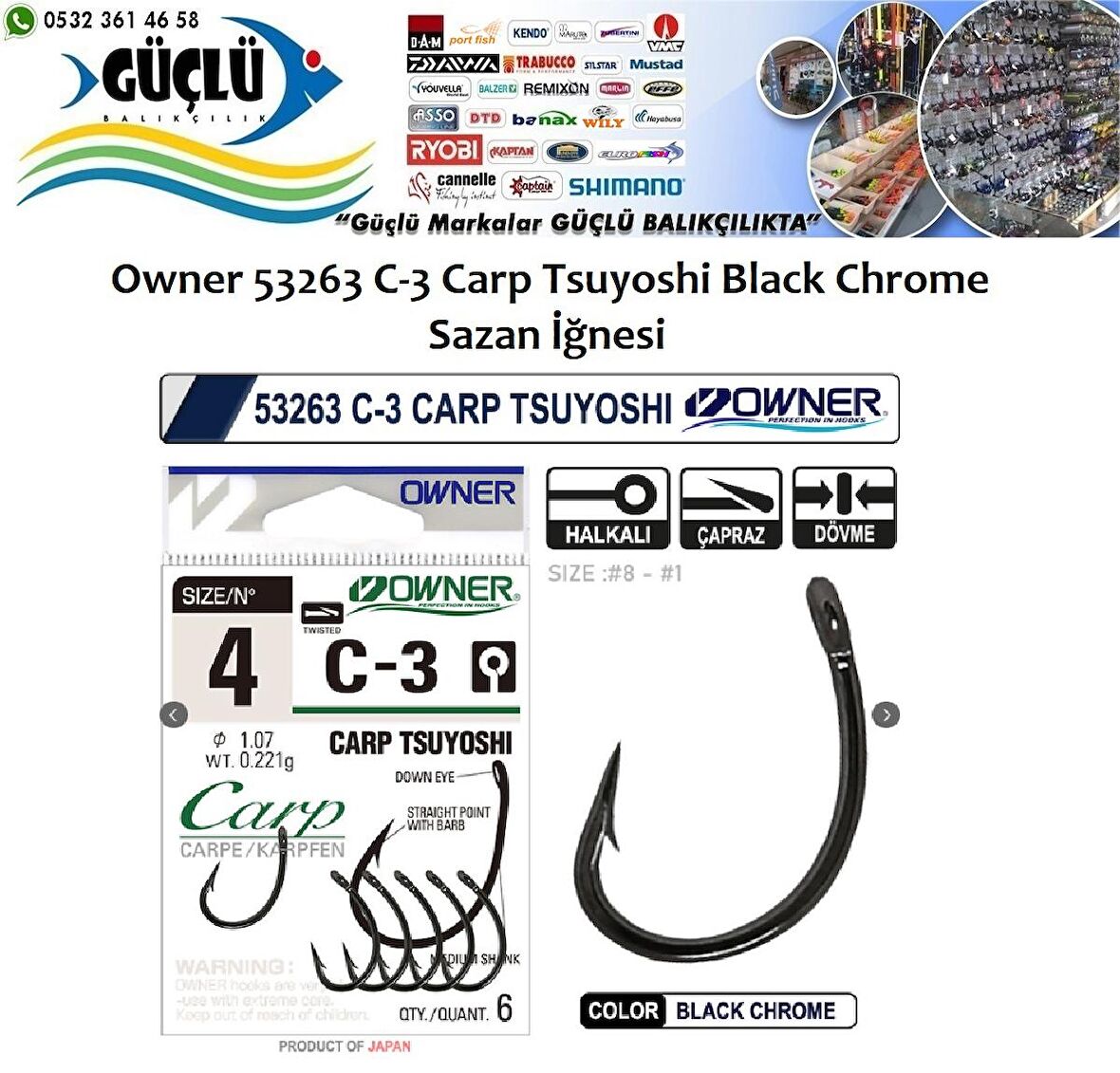 SAZAN İĞNESİ Owner 53263 C-3 Carp Tsuyoshi Black Chrome NO:2