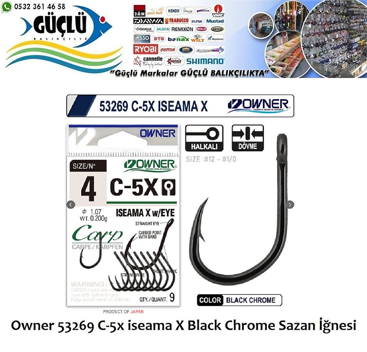 Sazan İğnesi Owner 53269 C-5x İseama X Black Chrome NO:3