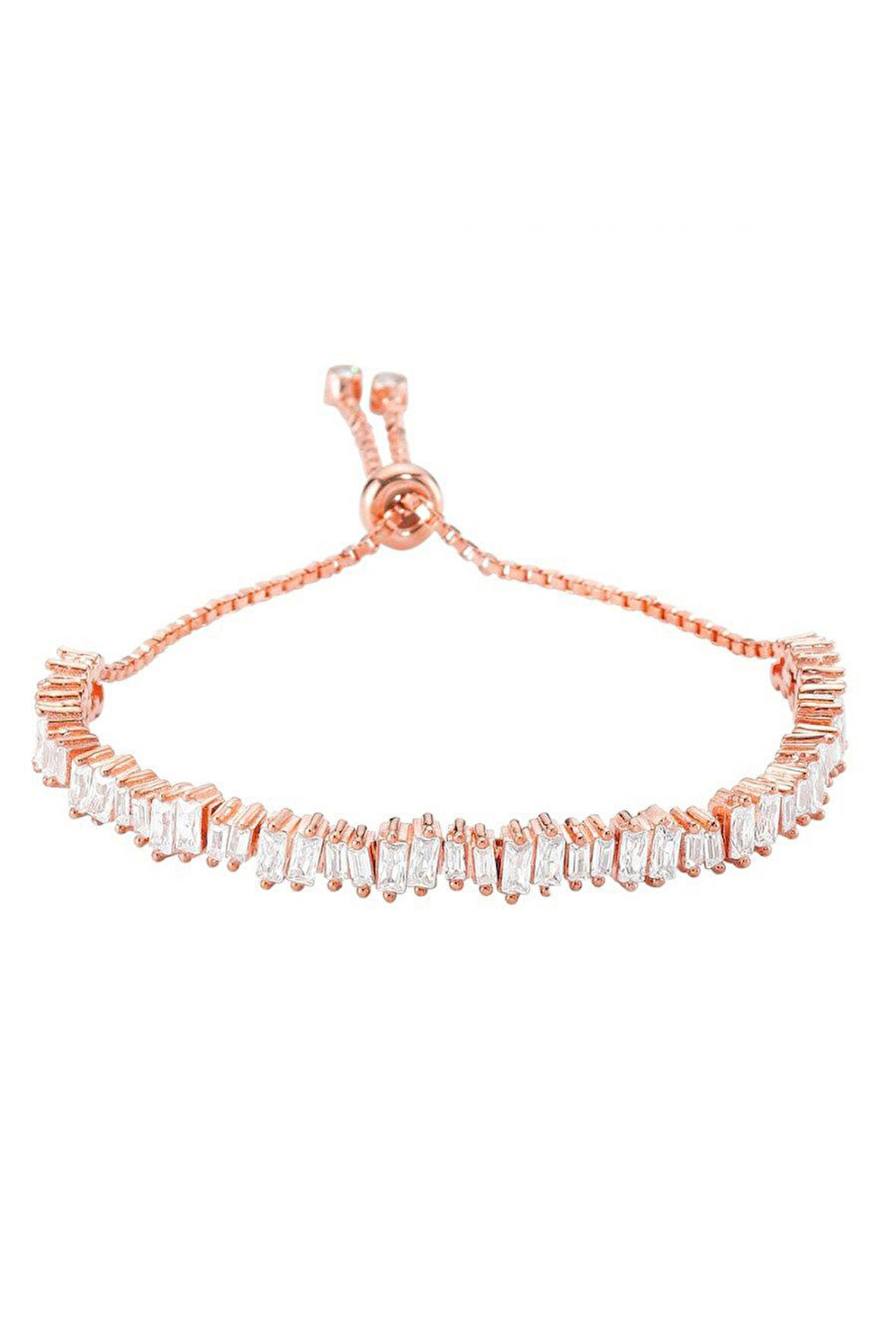 925 Ayar Baget Sırataşlı Roz Gümüş Bileklik (GB00300)