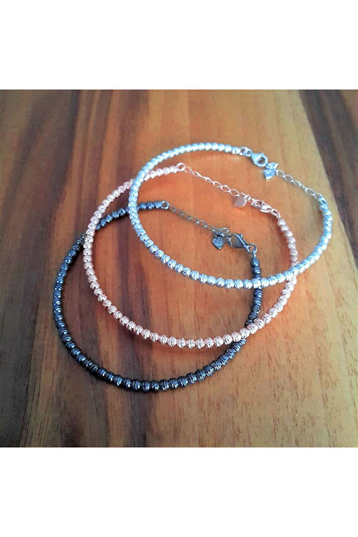 925 Ayar Üç Renk Top Gümüş Bileklik (GB00322)