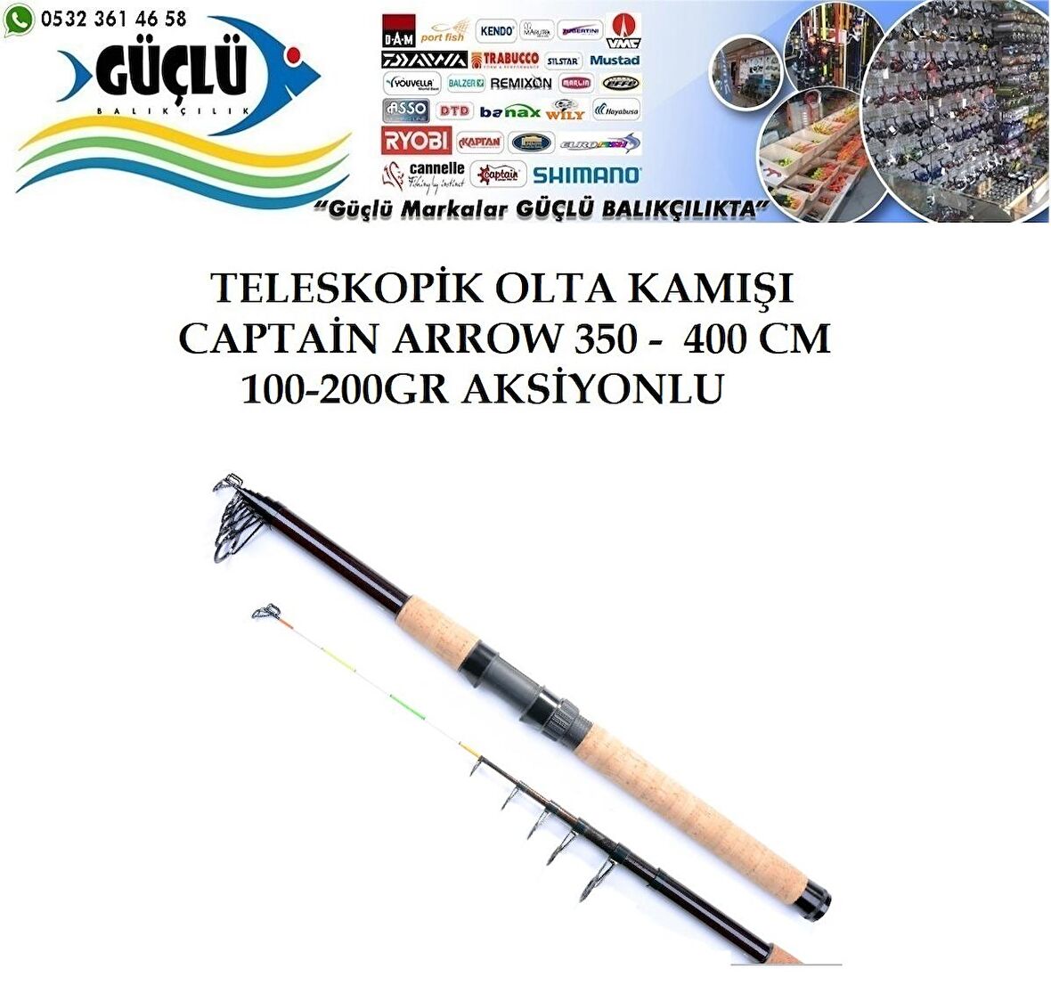 TELESKOPİK KAMIŞ CAPTAİN ARROW KAMIŞ 400 CM 100-200 GR