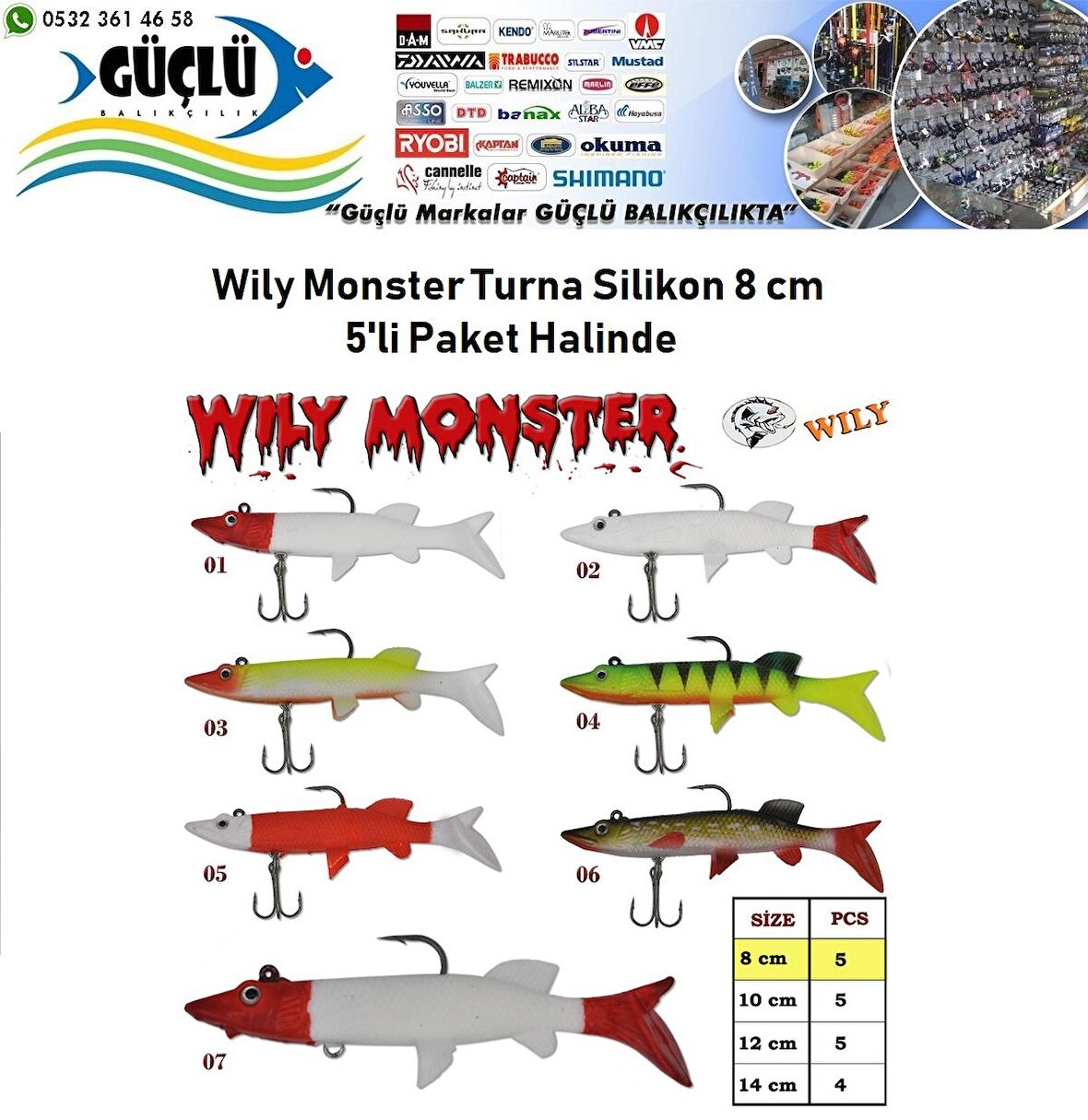 Turna Silikonu 8 cm Wily Monster 5’li Paket RENK:5