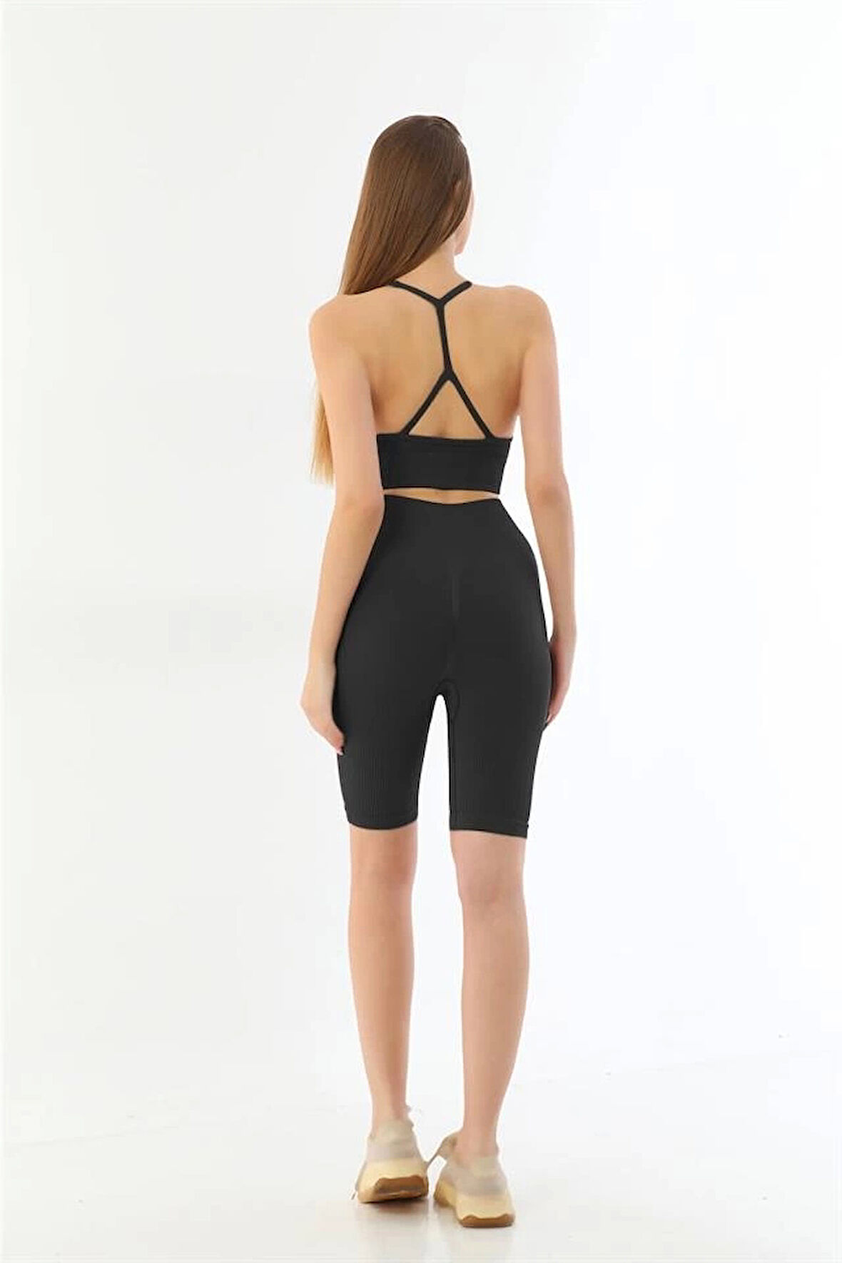 Siyah Mı Emay 3921 Soft Seamless Ripli Tayt Yoga Takımı