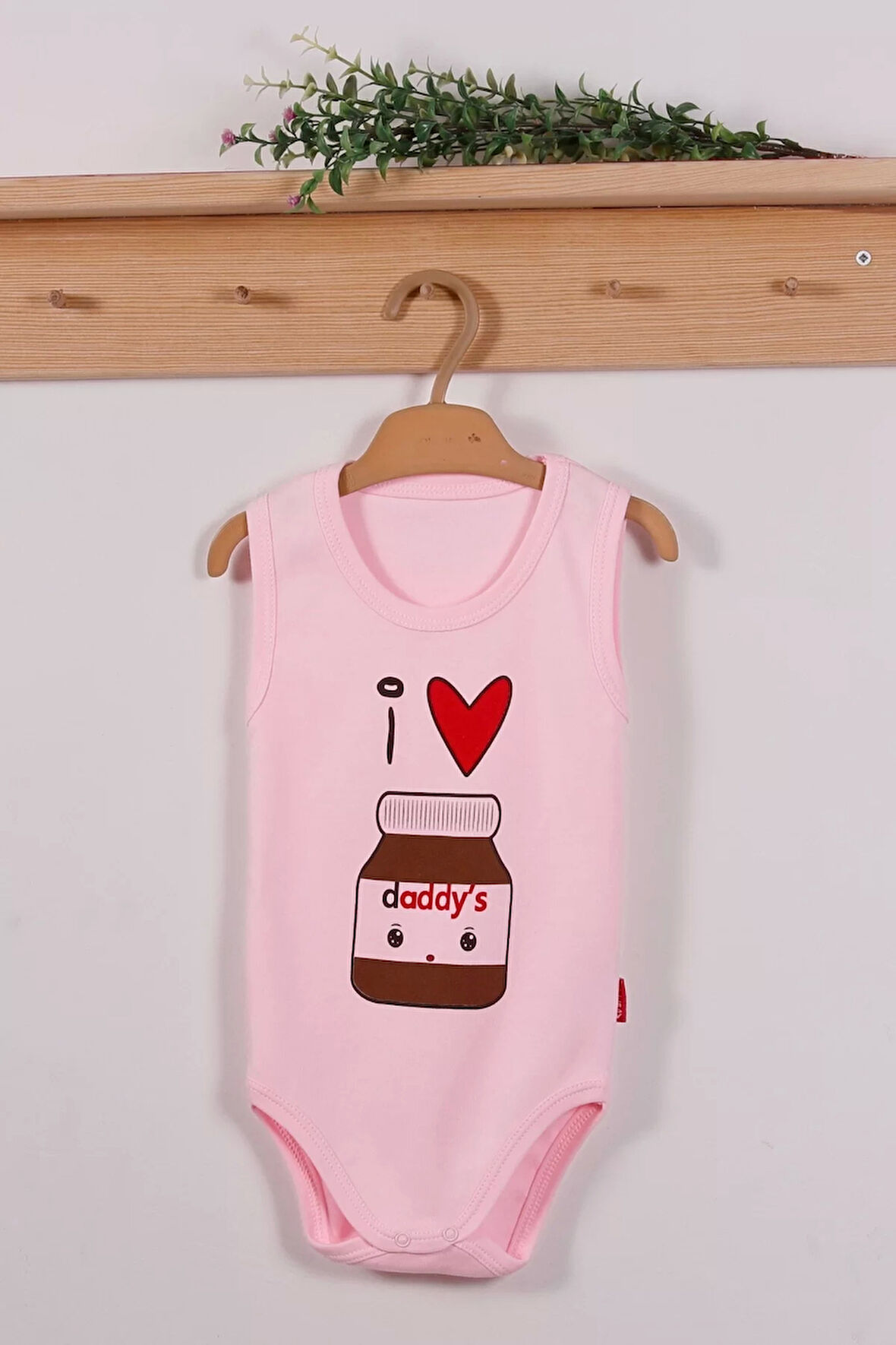 Pembe Daddy's Cikolata Desenli Askılı Unisex Body