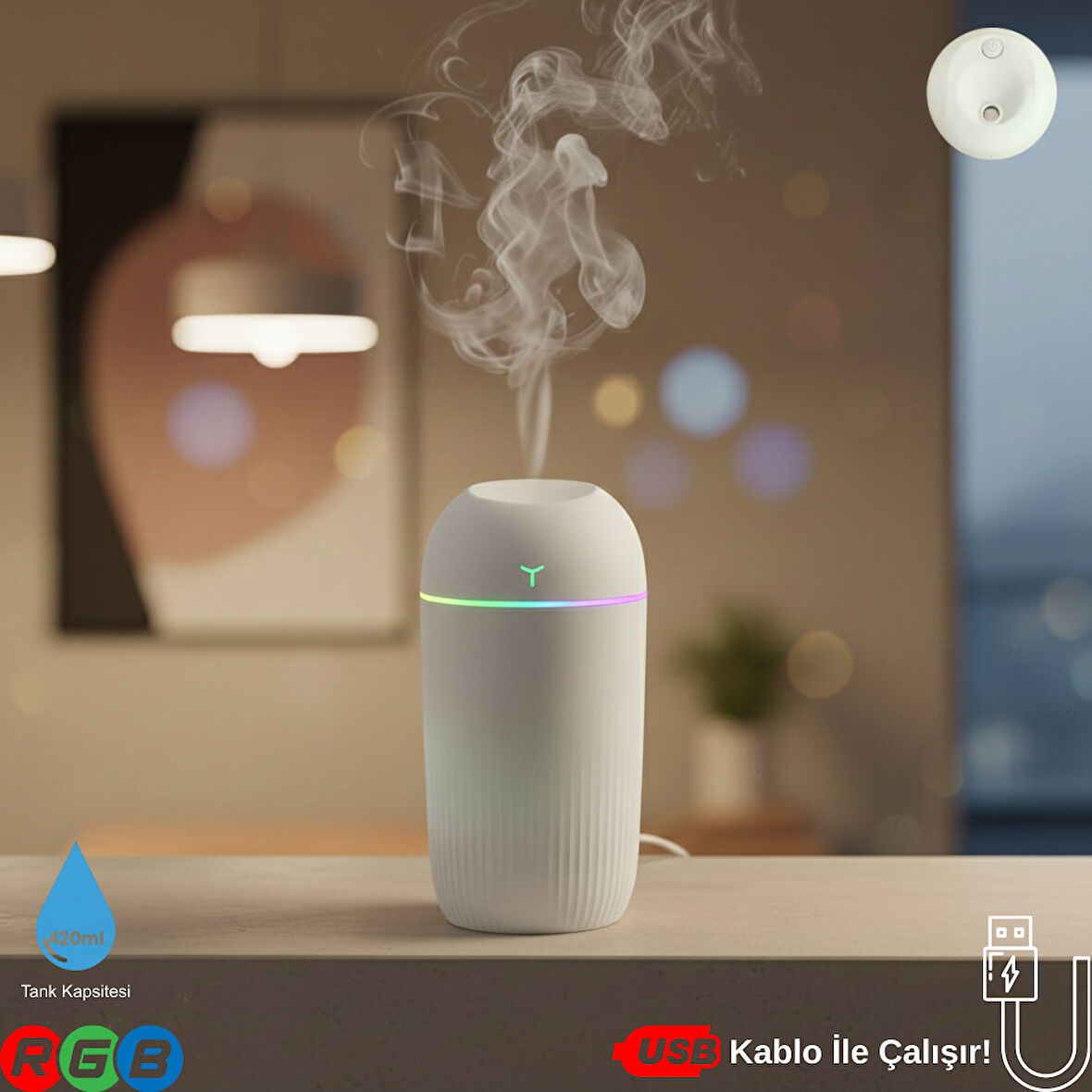 420ML RGB Işıklı Mini Sessiz USB Hava Nemlendirici & Aroma Difüzör