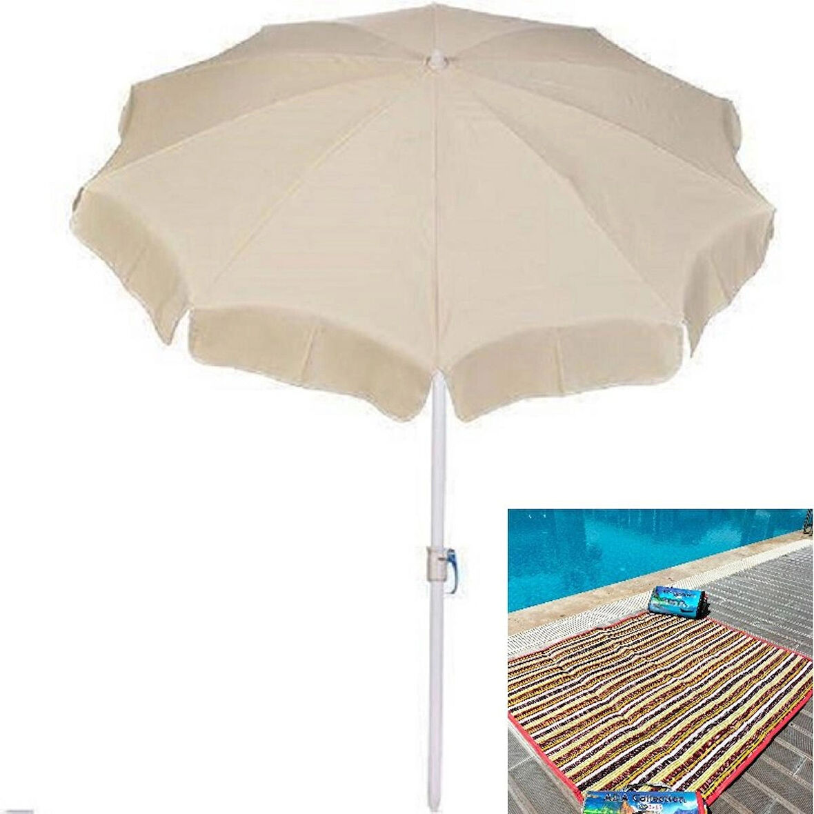 Zey Camping 200 cm Plaj Balkon Bahçe Teras Deniz Şemşiyesi + Taşıma Çantası + 2x1.5 Metre Hasır